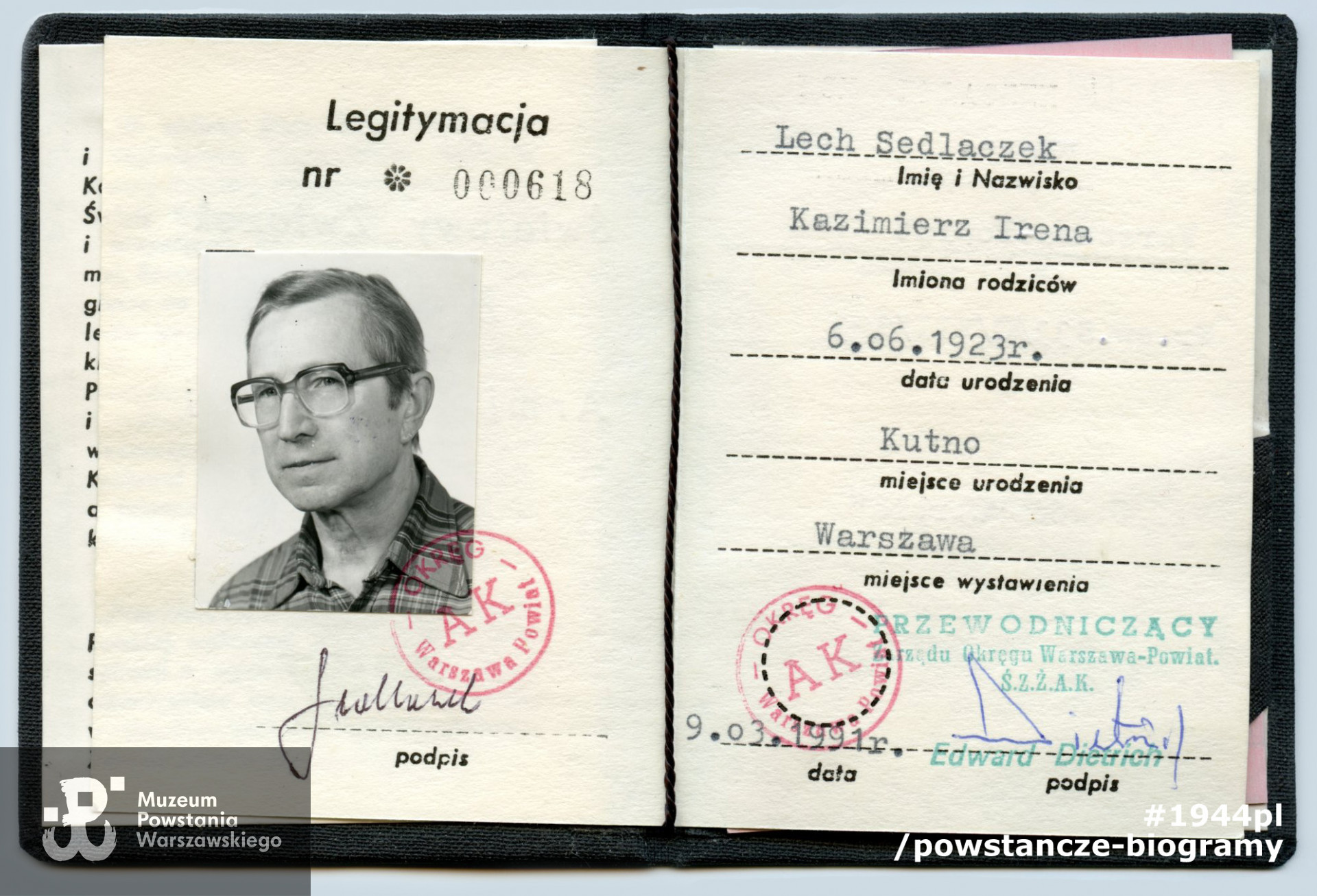 Legitymacja członkowska ŚZŻAK. Z archiwum rodzinnego p. Lecha Sedlaczka ps. Hak