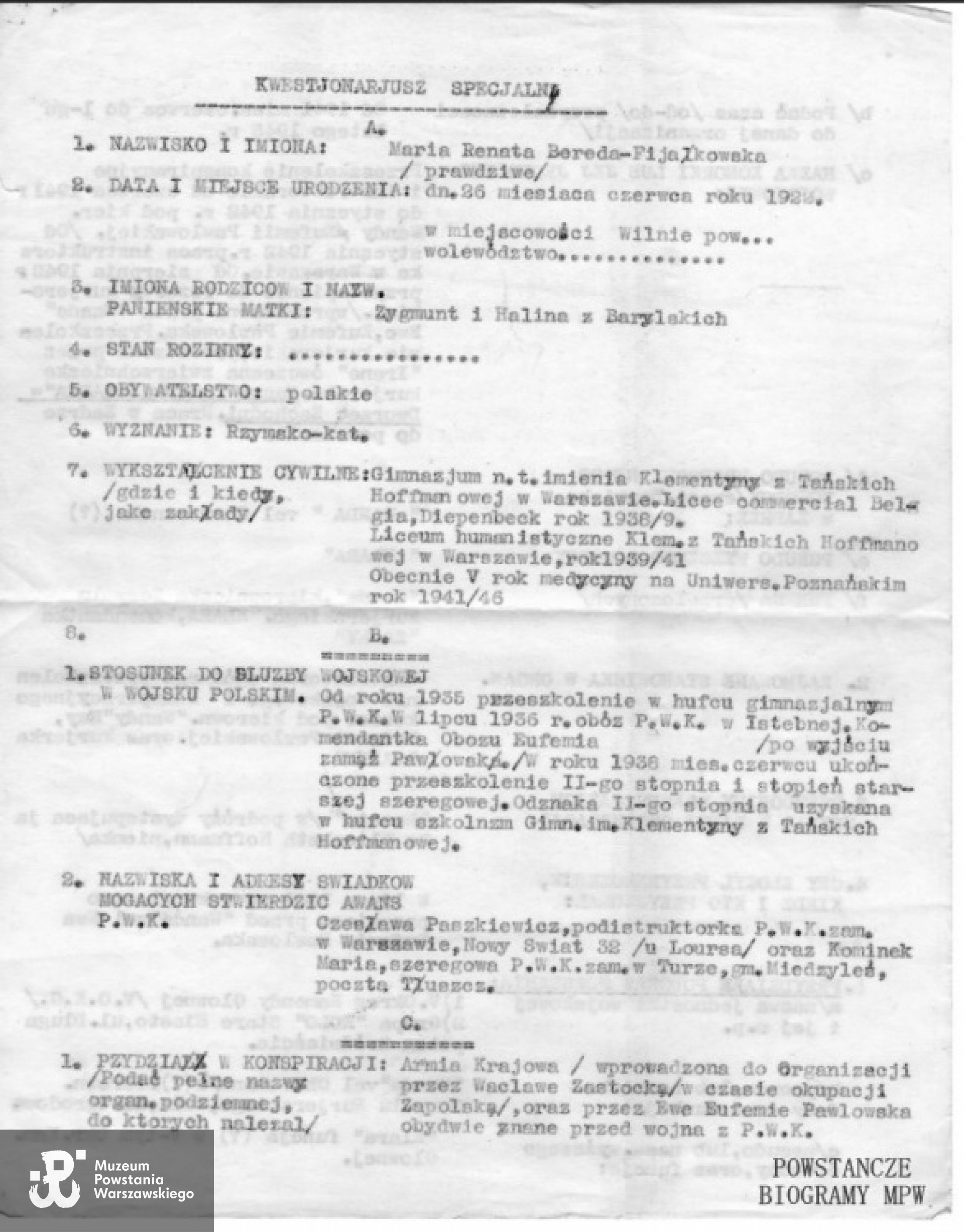 Dokumenty weryfikacyjne, z archiwum rodzinnego M.Galbraith