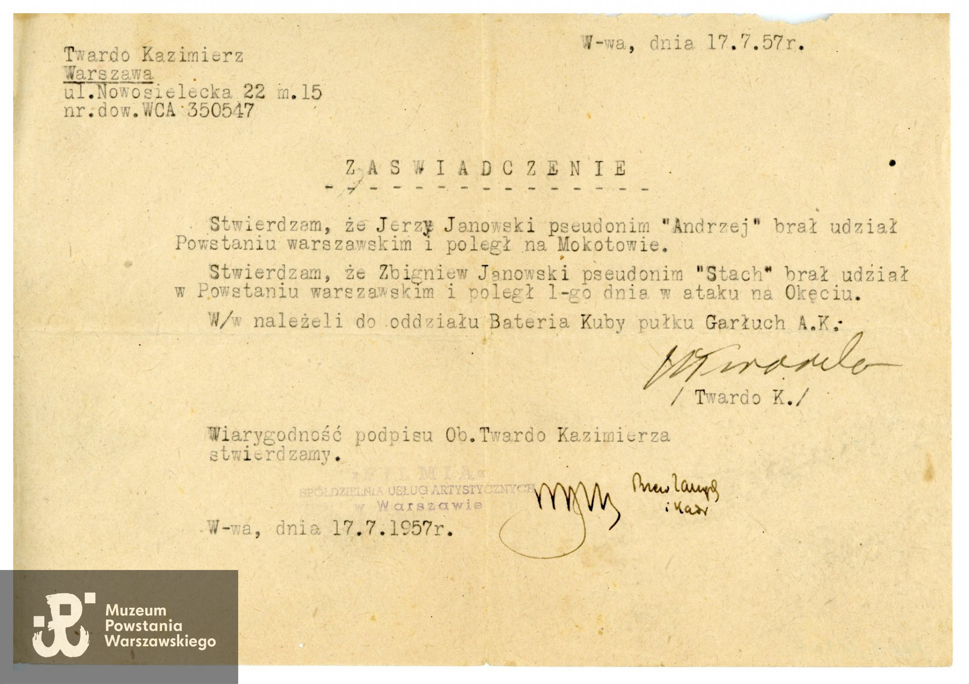 Ze zbiorów Muzeum Powstania Warszawskiego, sygn. P/8719/16, dar p. Krzysztofa Fronczyka