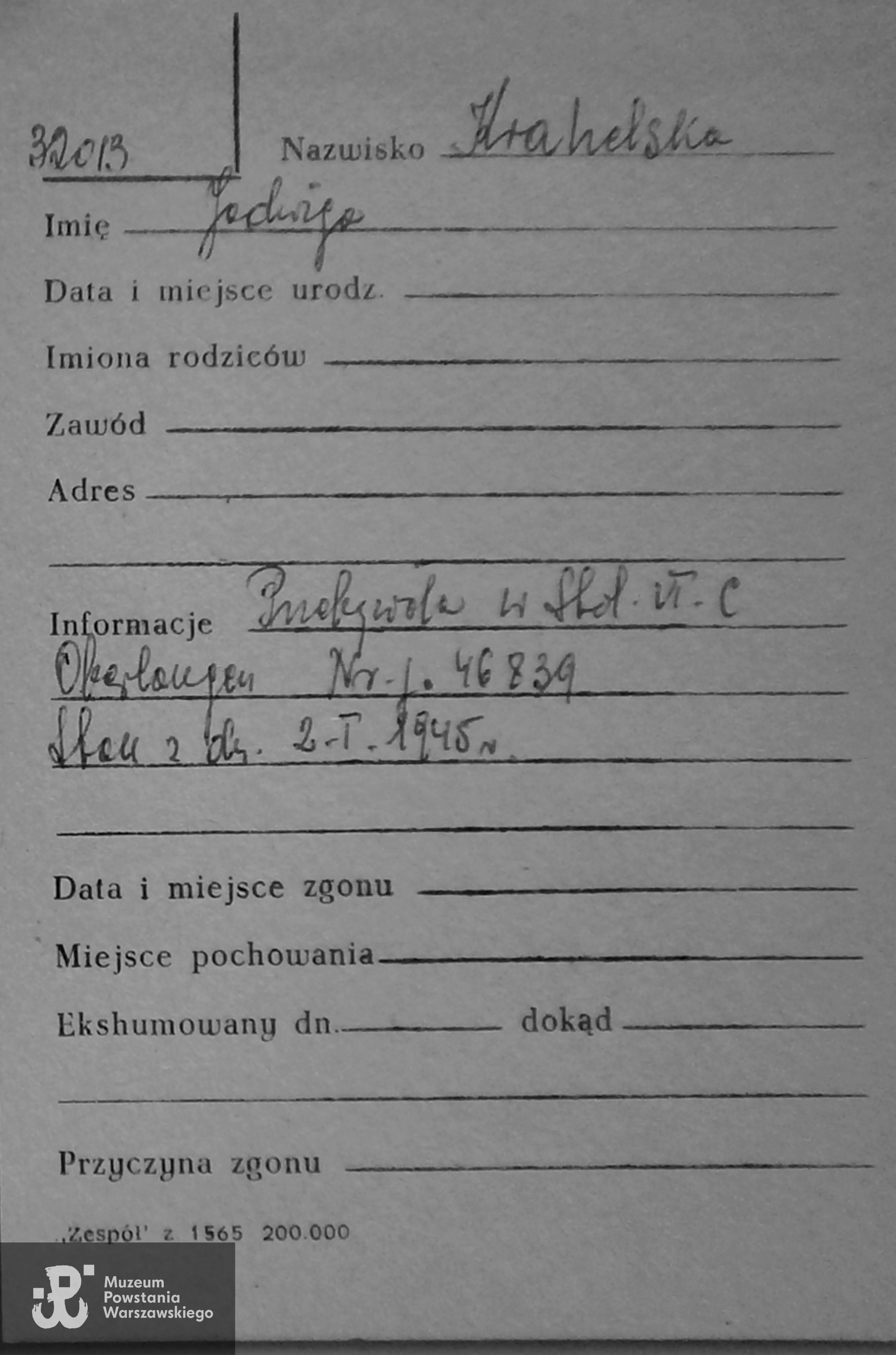 Polski Czerwony Krzyż - kartoteka ogólna