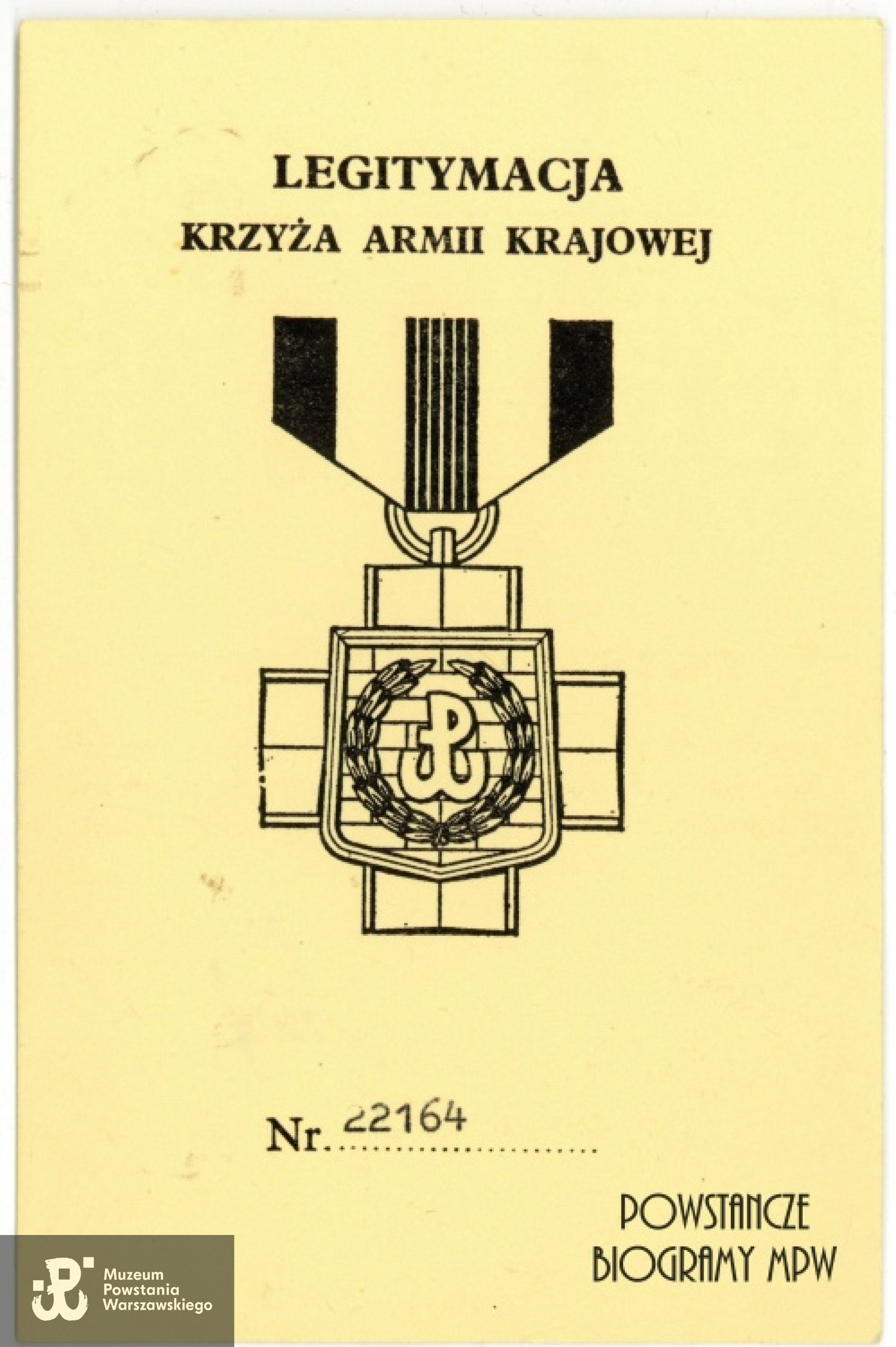 Legitymacja odznaczenia Krzyżem Armii Krajowej - Londyn, 26.08.1980. Z archiwum rodzinnego Barbary Seidler