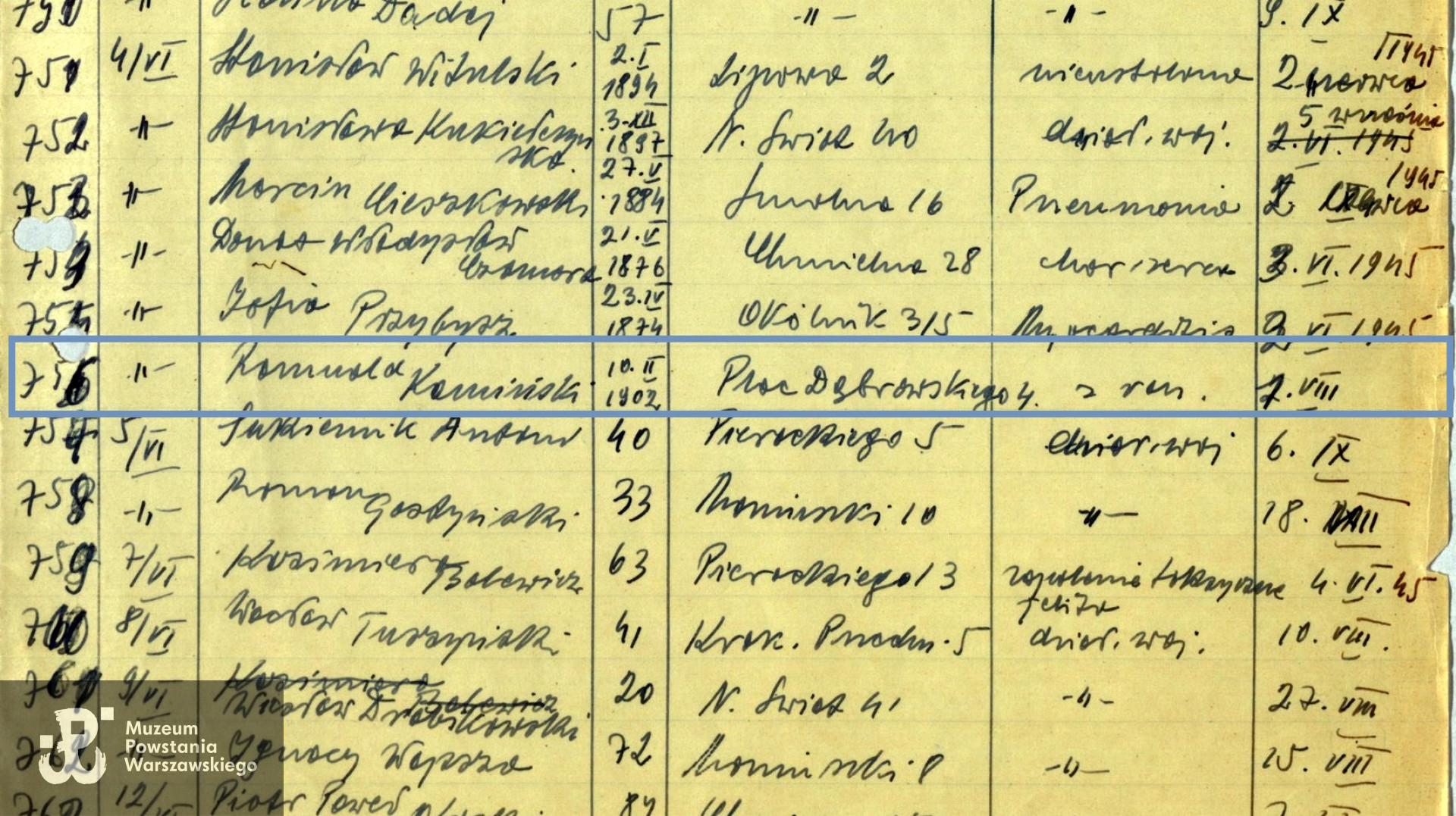 Archiwum Państwowe - listy ekshumowanych z terenu Warszawy. Tu data urodzenia 10.02.1902