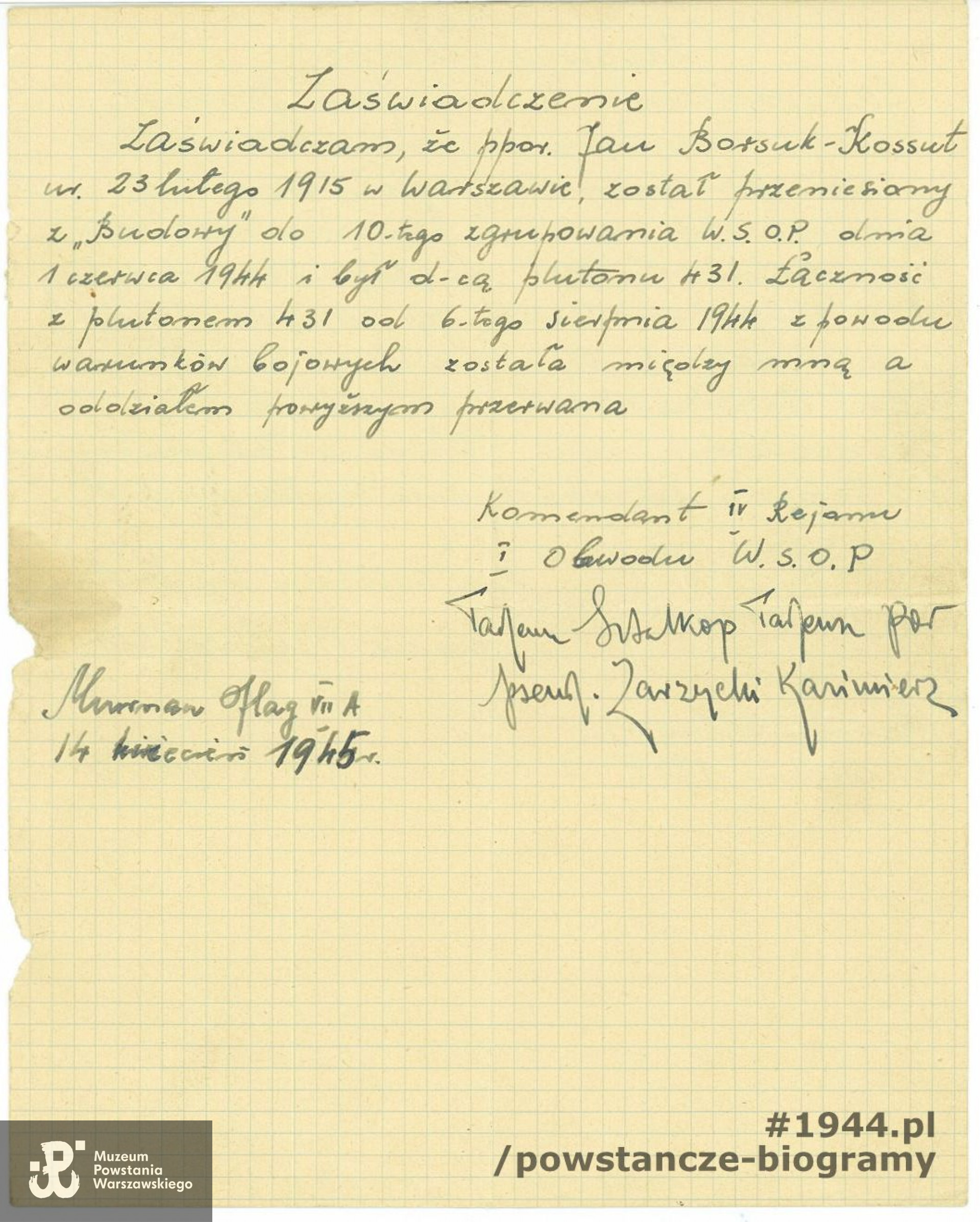 Ze zbiorów MPW - materiały do Słownika Biograficznego  Uczestników PW