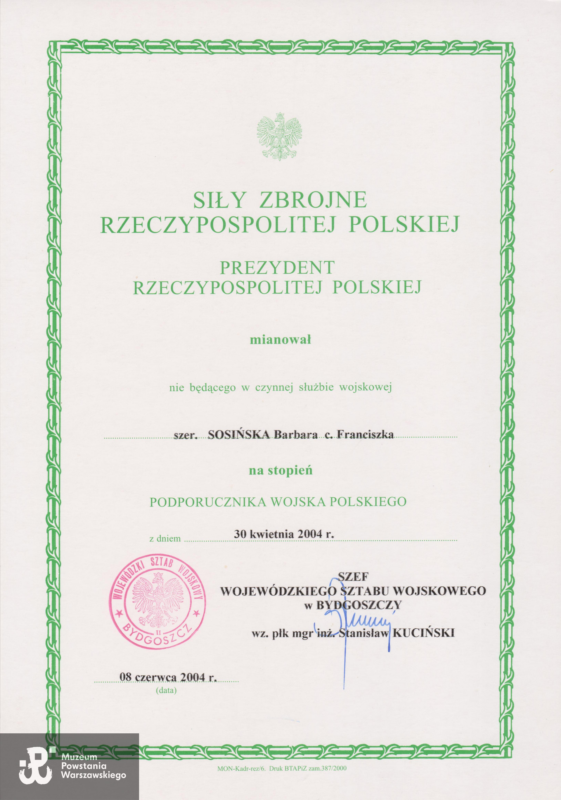 Dokument z archiwum rodzinnego Barbary i Janusza Sosińskich