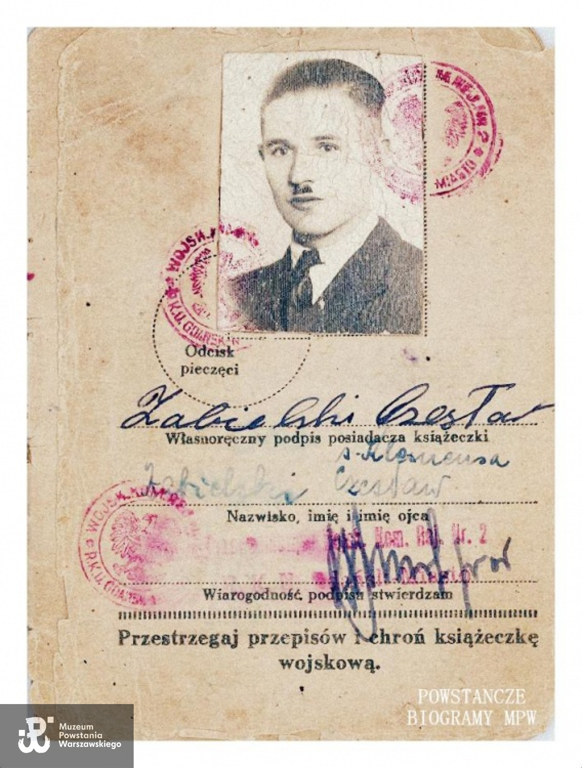 Czesław Zabielski ps. "Czesław" (1909 -1984) - książeczka wojskowa. Fot. AR MPW