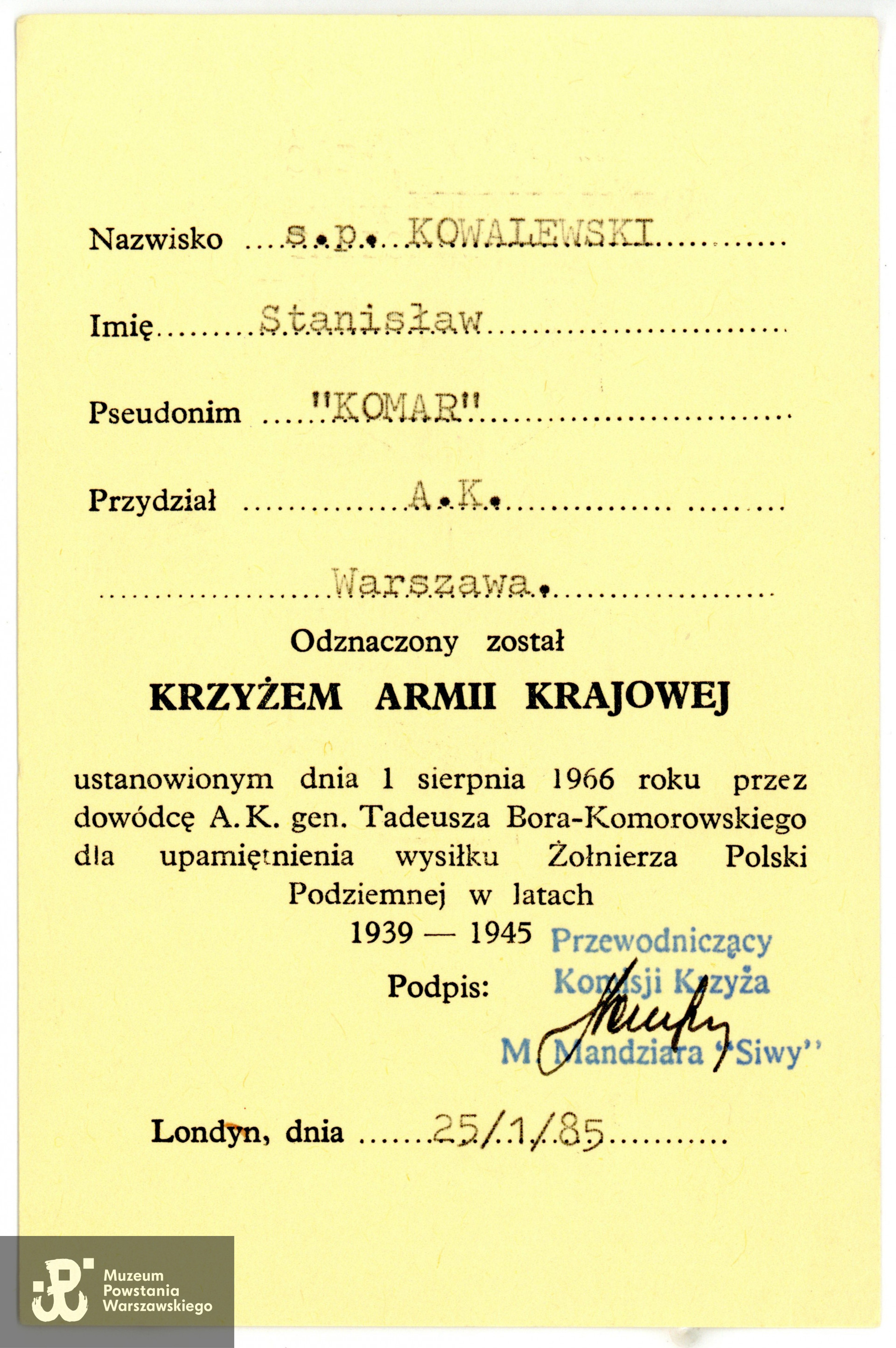  Ze zbiorów rodzinnych p. Arkadiusza Kowalewskiego, syna Powstańca. Skany wykonano w Muzeum Powstania Warszawskiego, 08/2022.