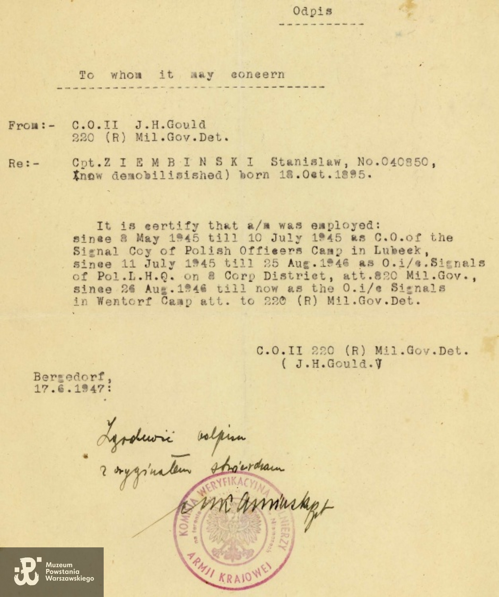 Zaświadczenie weryfikacyjne