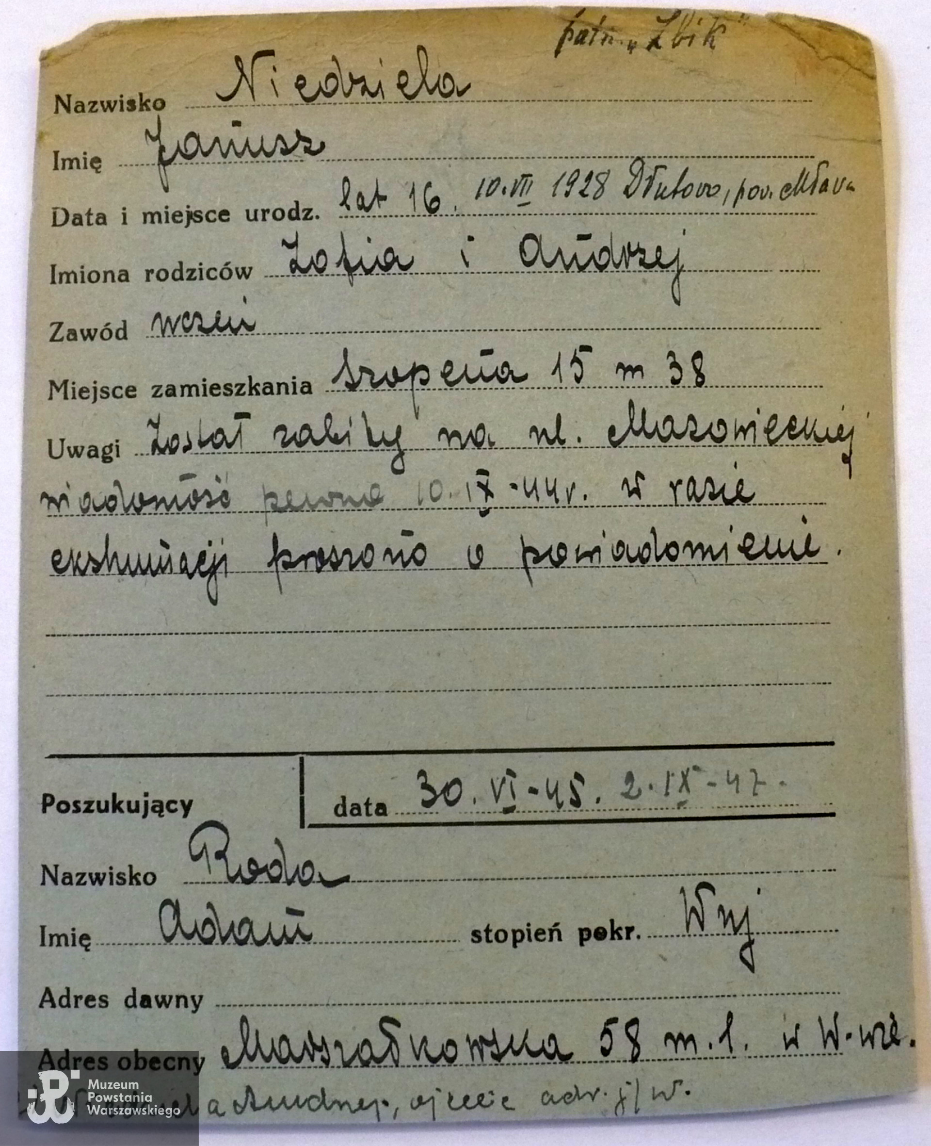 PCK - kartoteka poszukiwań