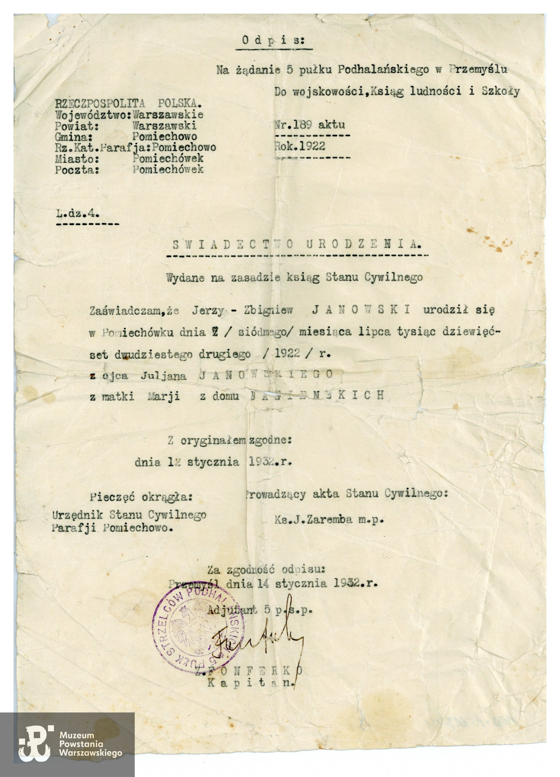 Ze zbiorów Muzeum Powstania Warszawskiego, sygn. P/8719/16, dar p. Krzysztofa Fronczyka