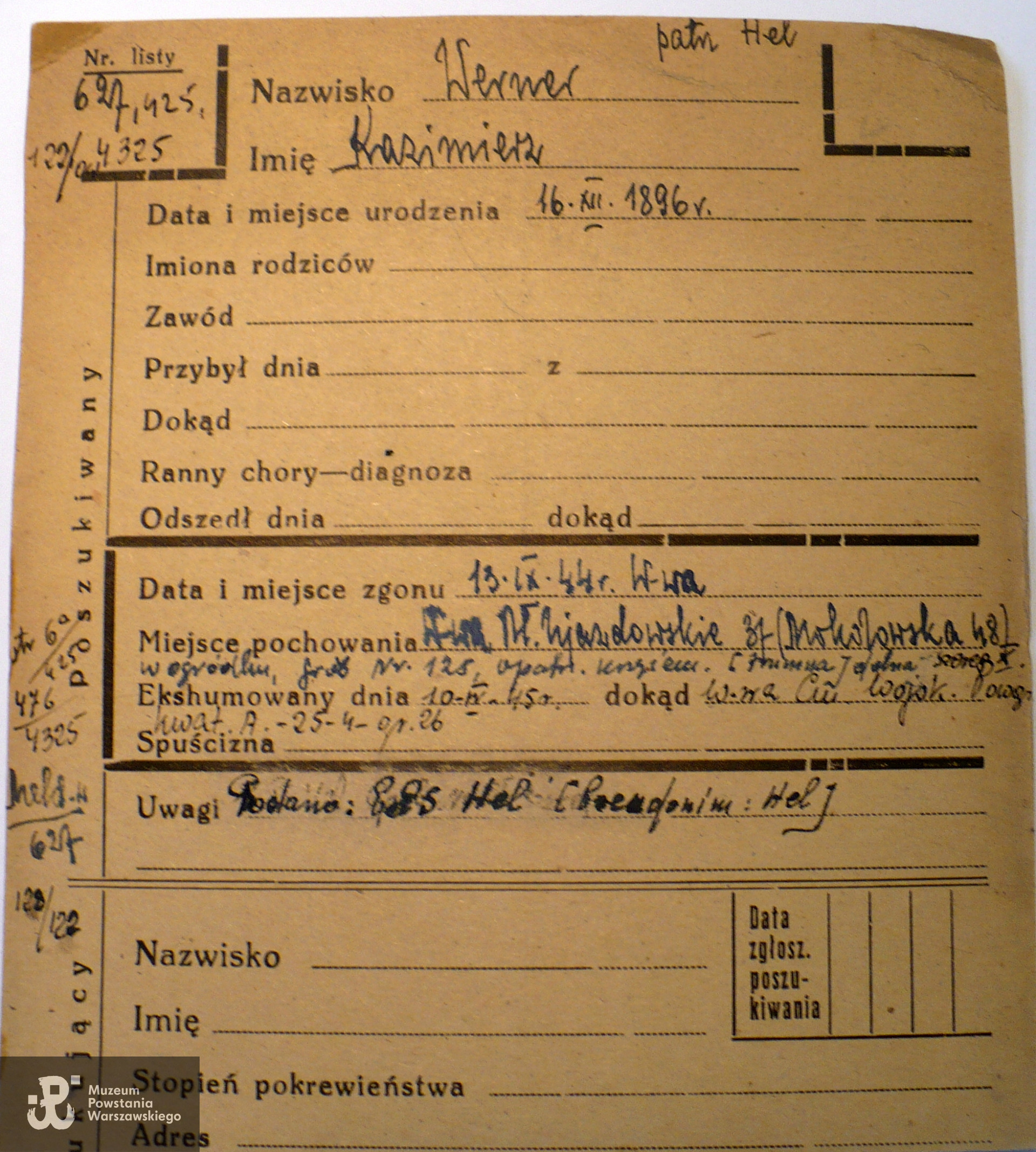 Polski Czerwony Krzyż - kartoteka