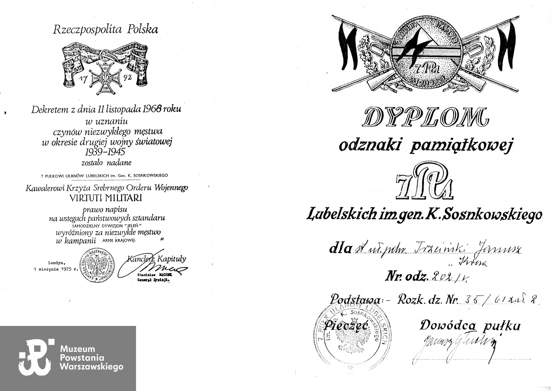 Muzeum Powstania Warszawskiego, Teczki personalne uczestników PW: Trzciński Janusz „Kresa", zbiory Pokoju Kombatanta MPW