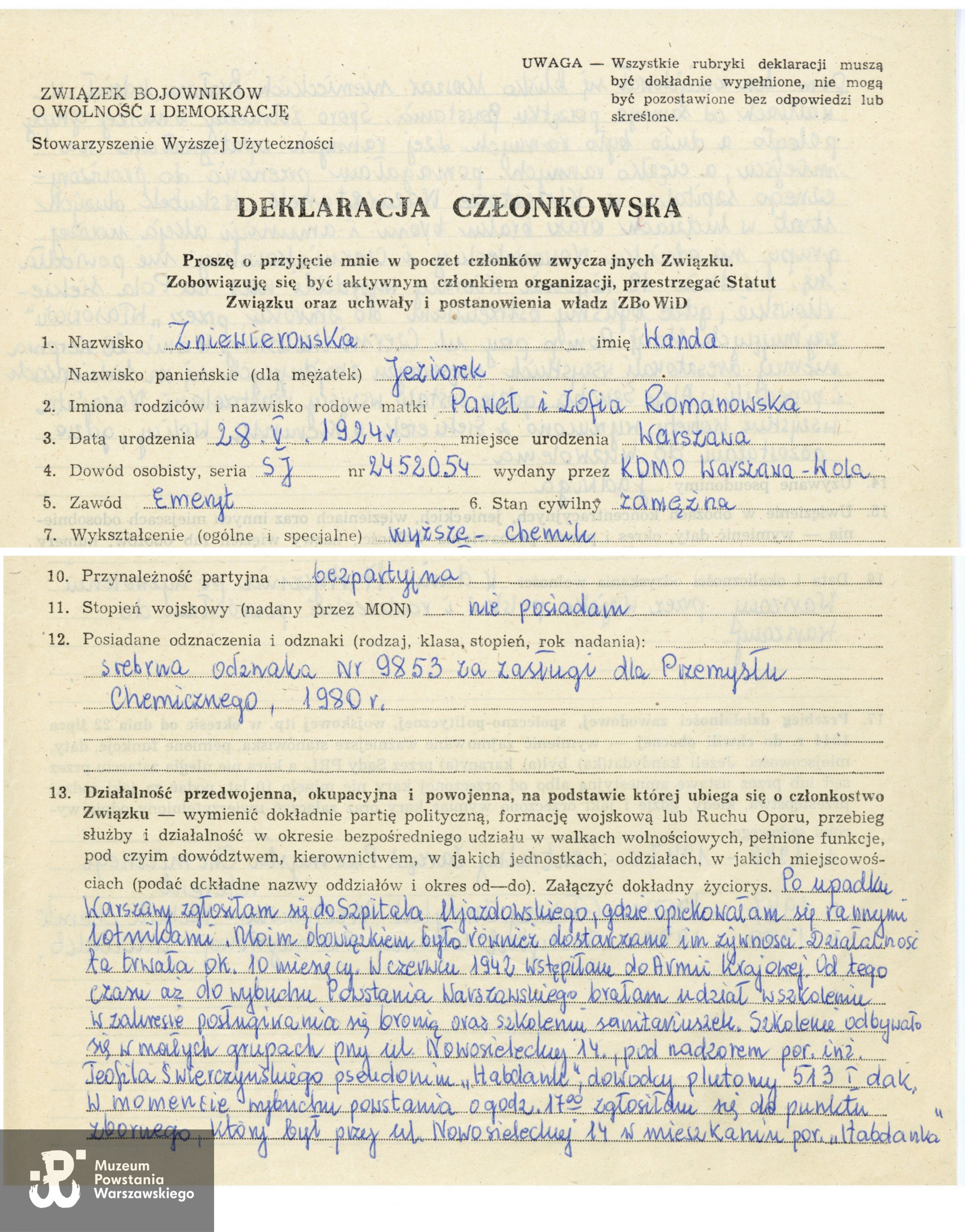 Fot. ze zbiorów  rodzinnych p. Wandy Jeziorek -  Zniewierowskiej, udostępniła córka, p. Anna Zniewierowska - Chruściel.