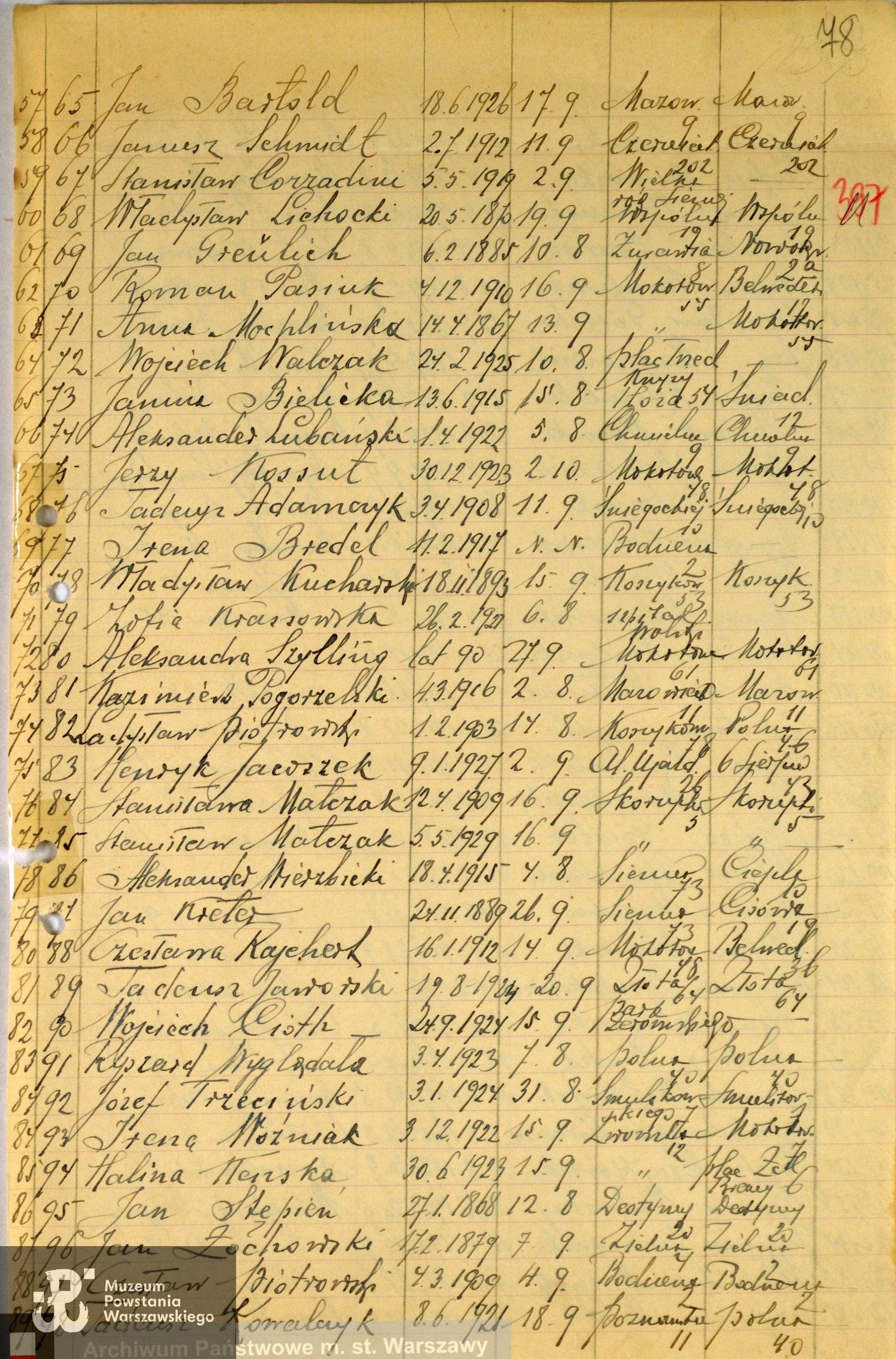 Archiwum Państwowe m. st. Warszawy - Listy ekshumowanych