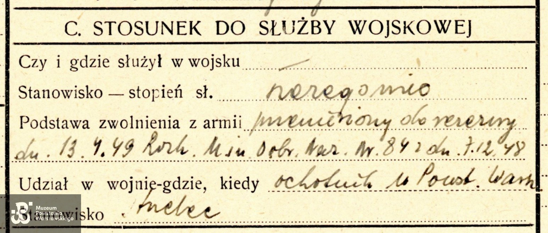 Dokument z archiwum rodzinnego p. Pawła Poławskiego, syna Powstańca. Skan wykonano w Muzeum Powstania Warszawskiego w grudniu 2023. 