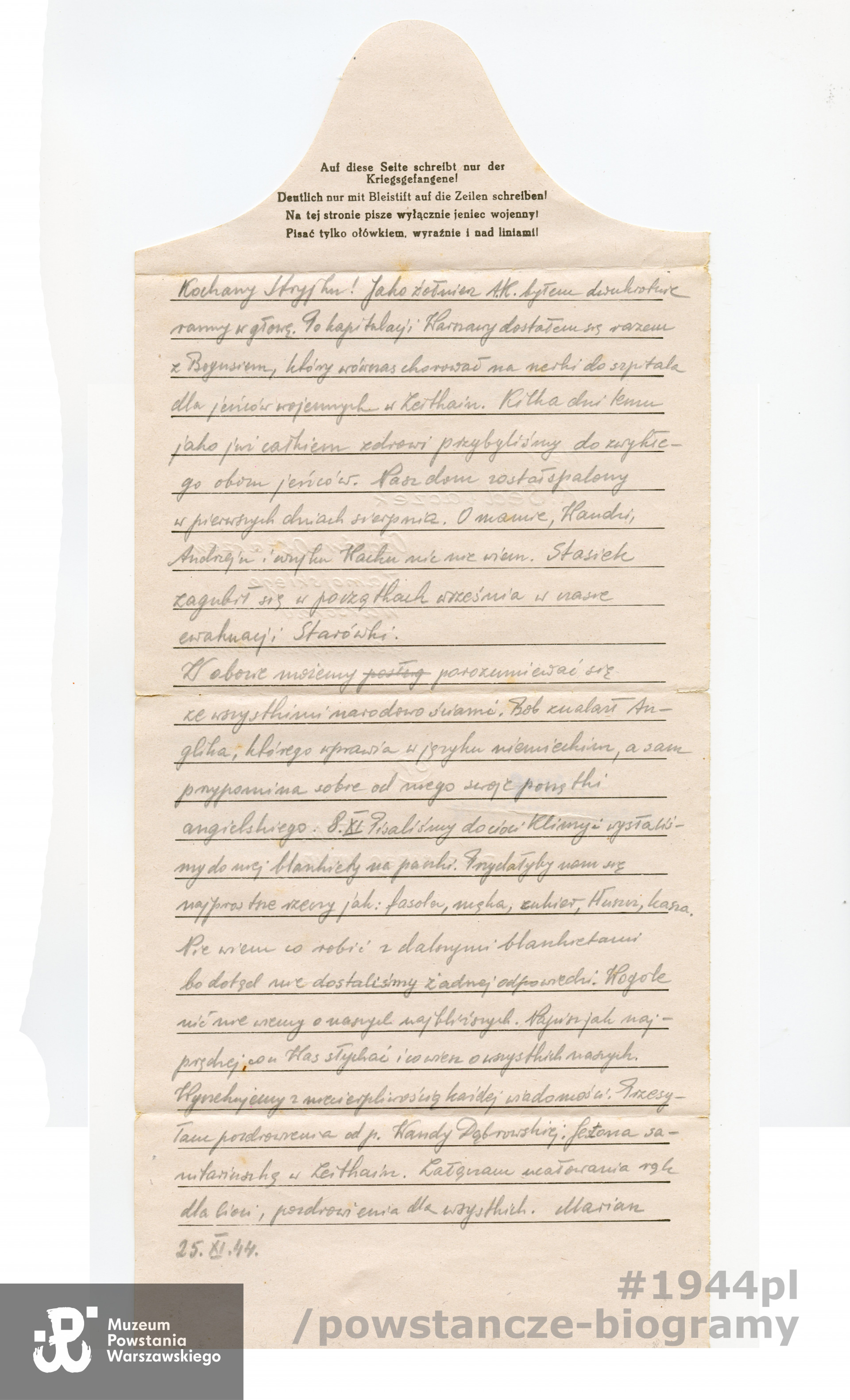 List Mariana Sedlaczka do Kazimierza Sedlaczka, ojca Lecha. Z archiwum rodzinnego p. Lecha Sedlaczka ps. Hak