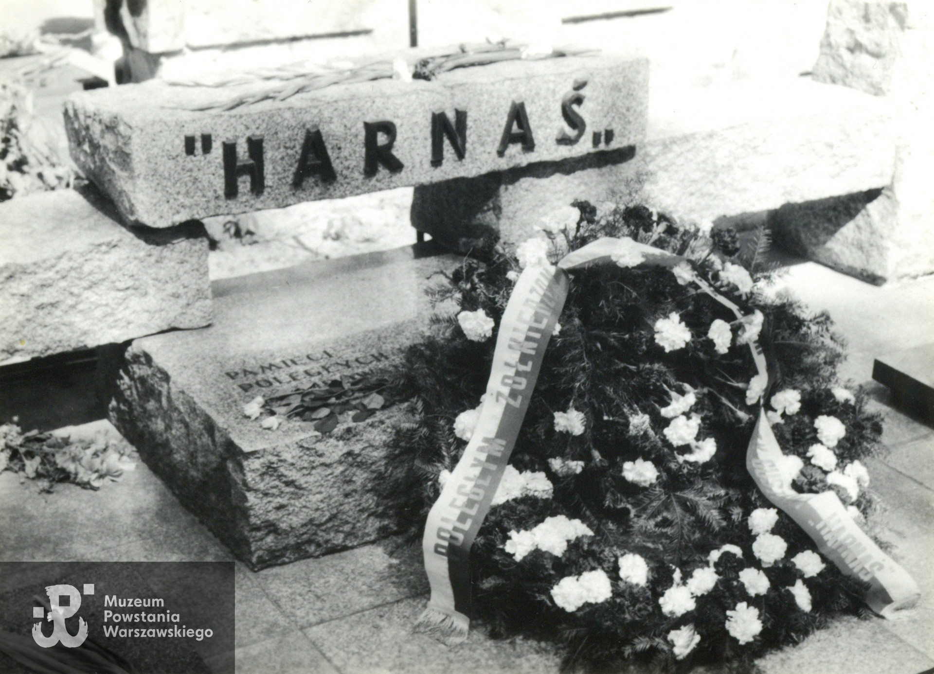 Fotografia powojenna pochodząca ze spuścizny po Zygmuncie Janie Raczyńskim ps. Zygmuś - uroczystości sierpniowe na Powązkach Wojskowych - kwatera batalionów Gustaw i Harnaś. Udostępnił p. Jerzy Raczyński, syn Powstańca.