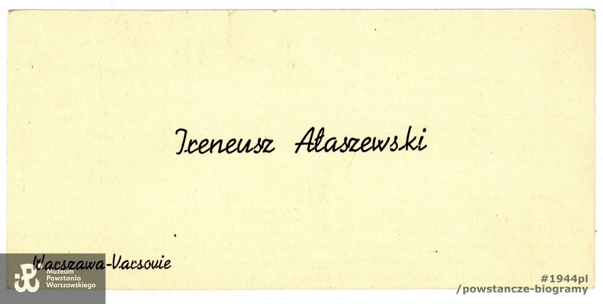 Należąca do Ireneusza wizytówka. Ze zbiorów rodzinnych, udostępniła p. Donata Ałaszewska