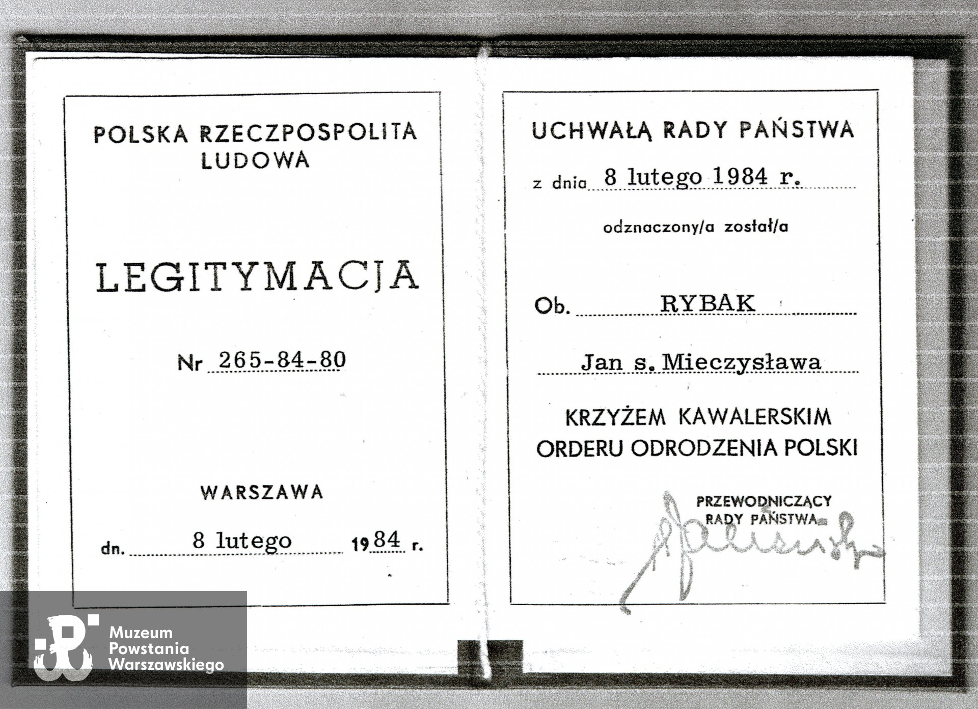 Kserokopia dokumentu z archiwum p. Jana Rybaka