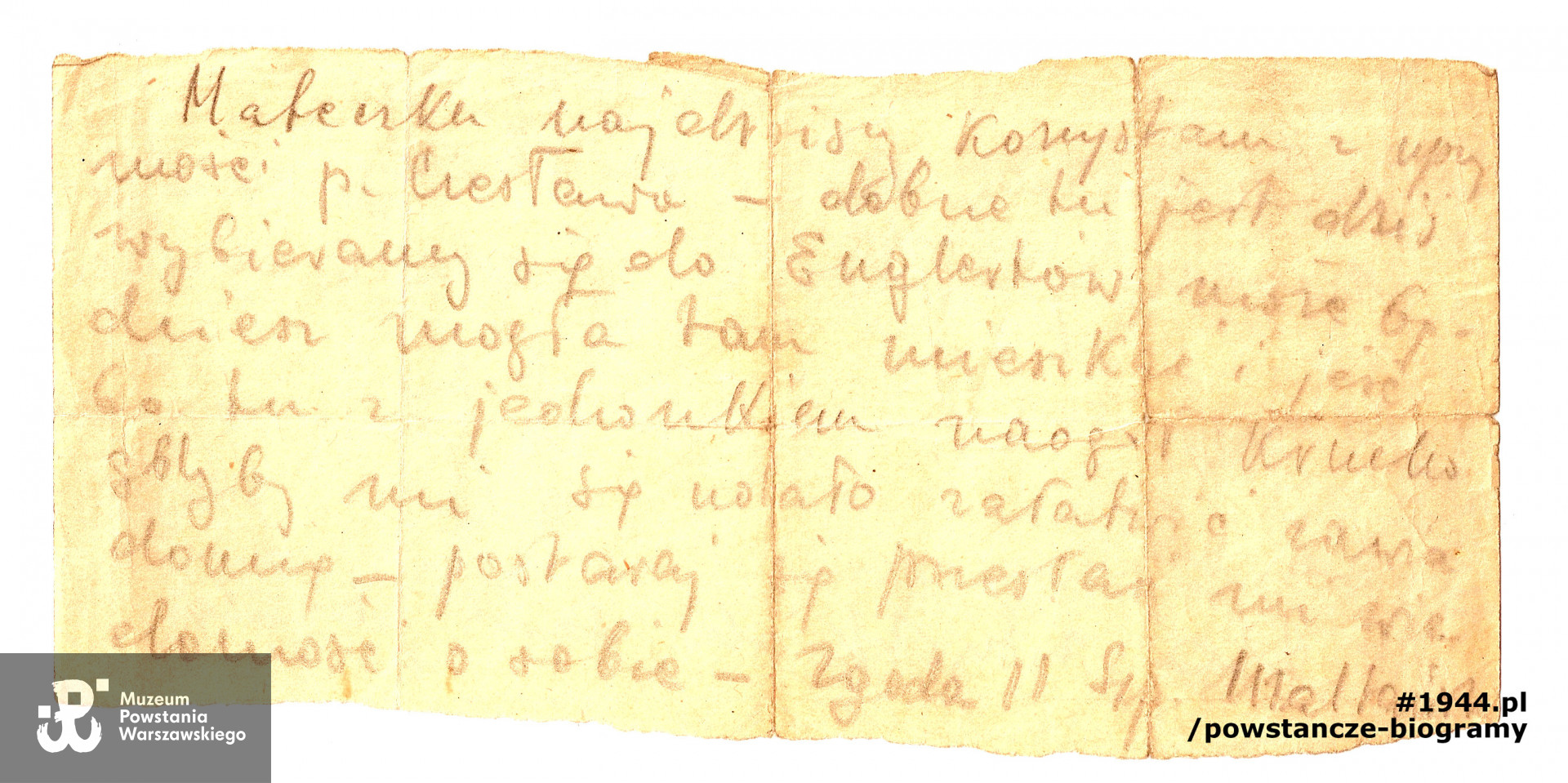 List pisany przez Danusię do matki w czasie Powstania Warszawskiego, zbiory prywatne