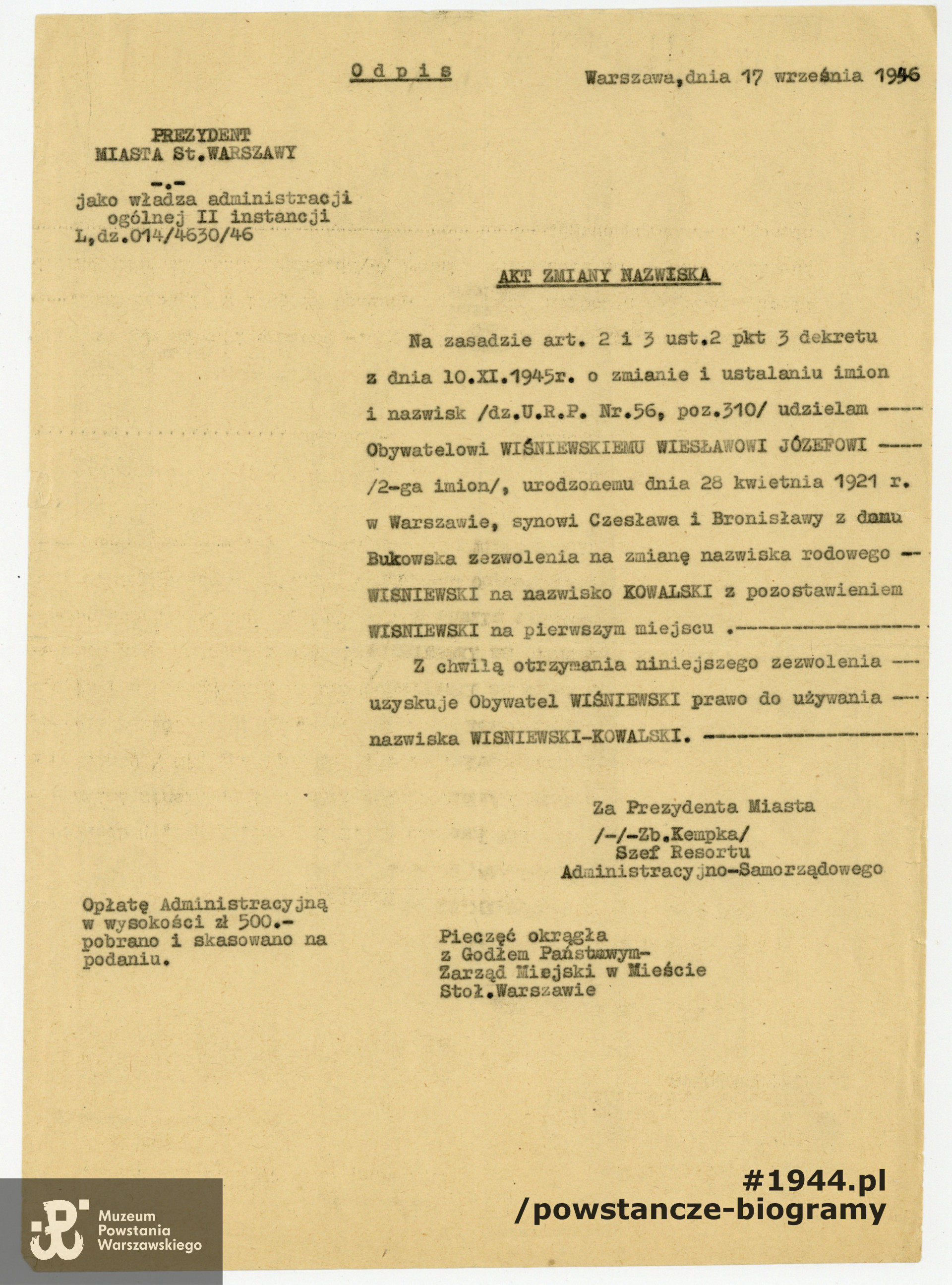 Ze zbiorów Muzeum Powstania Warszawskiego, sygn. P/9191/19 - materiały  przekazane przez żonę, p. Zofię Seniów-Wiśniewską