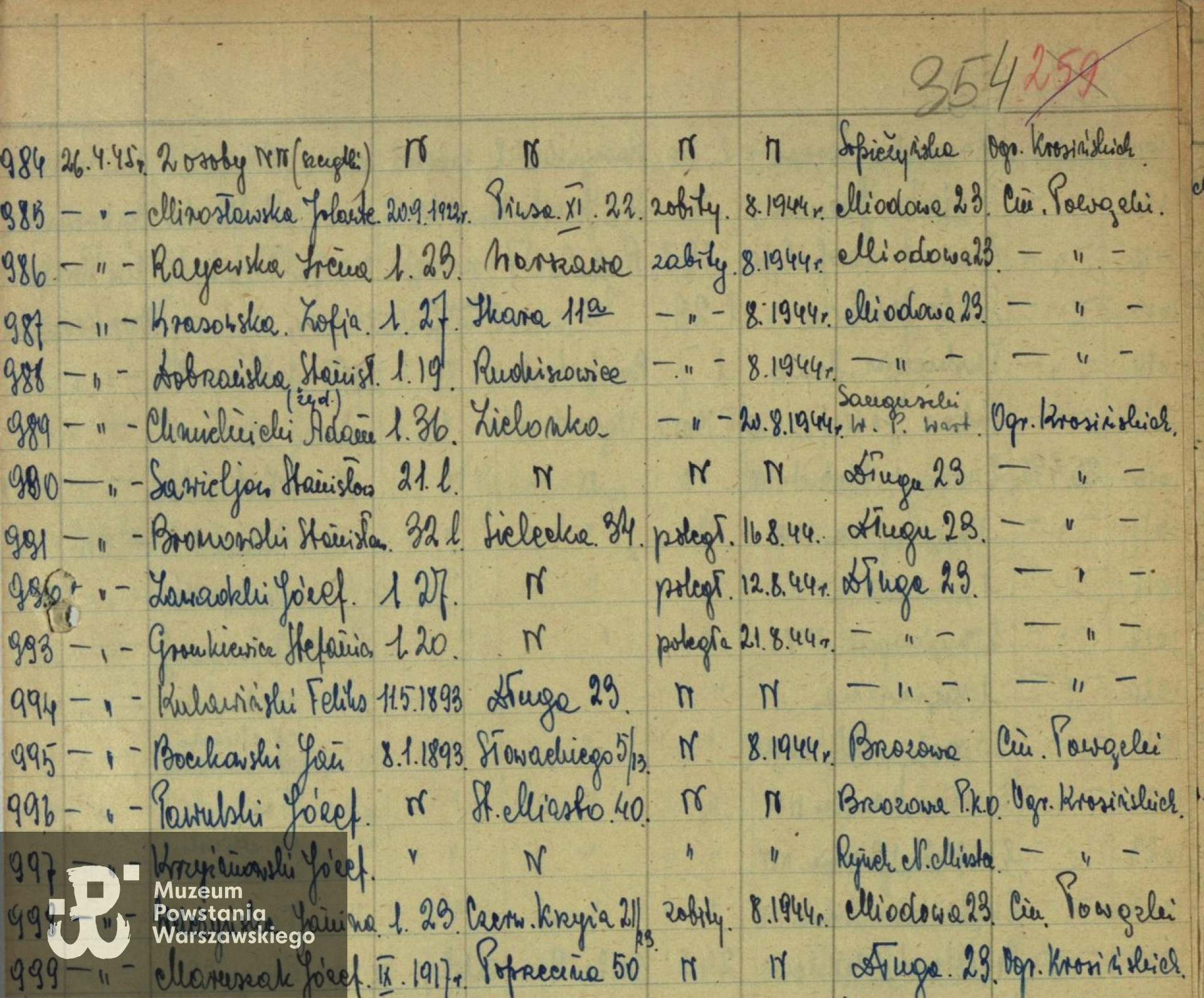  Archiwum Państwowe m. st. Warszawy - Listy ekshumowanych.