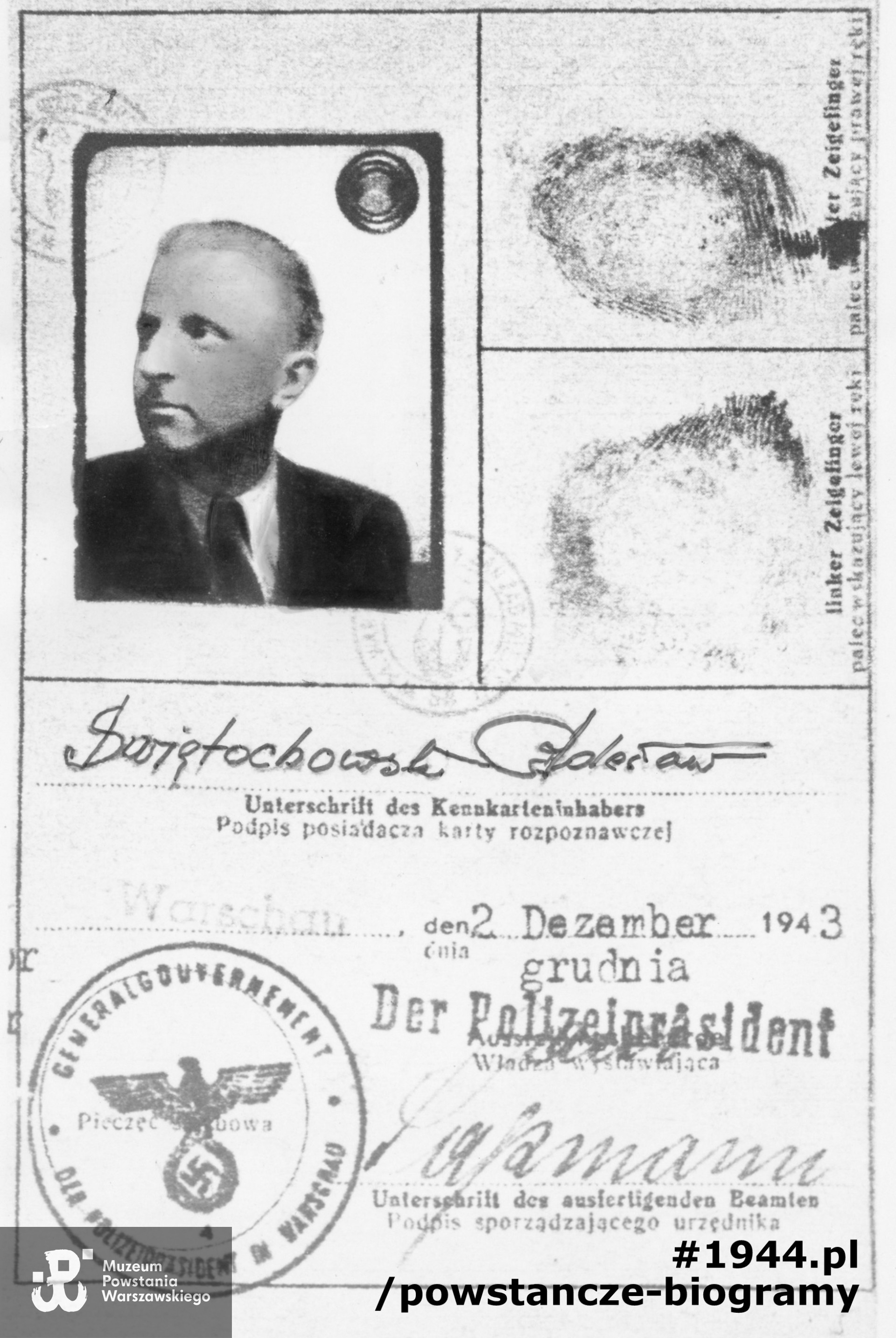 Należąca do Bolesława Dziurzyńskiego „lewa” kenkarta z okresu okupacji niemieckiej. Na dokumencie fałszywe nazwisko „Bolesław Świętochowski".Fot. ze zbiorów Muzeum Powstania Warszawskiego - materiały Jana Rockiego