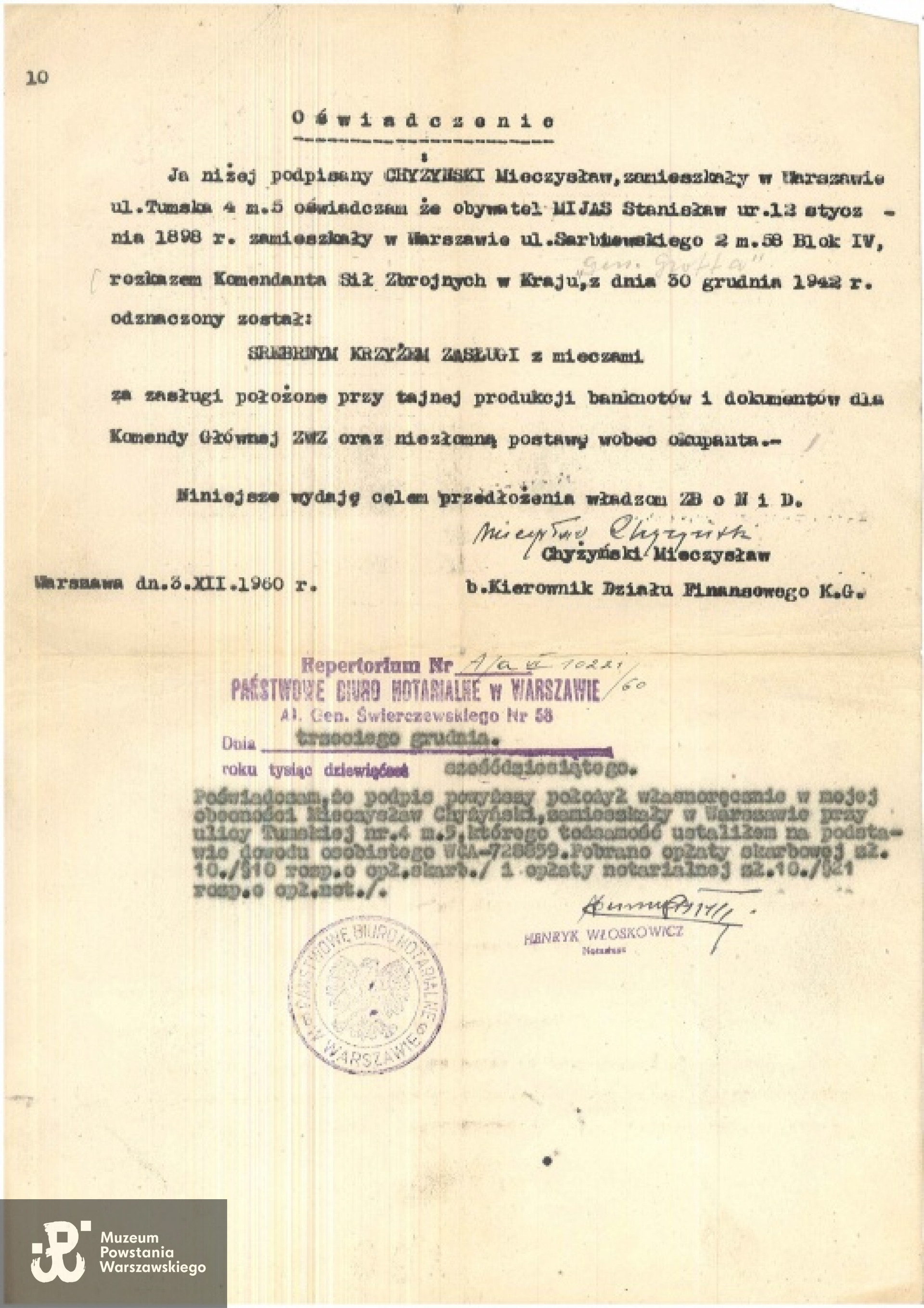 Dokument z archiwum rodzinnego udostępnił p. Robert Mijas