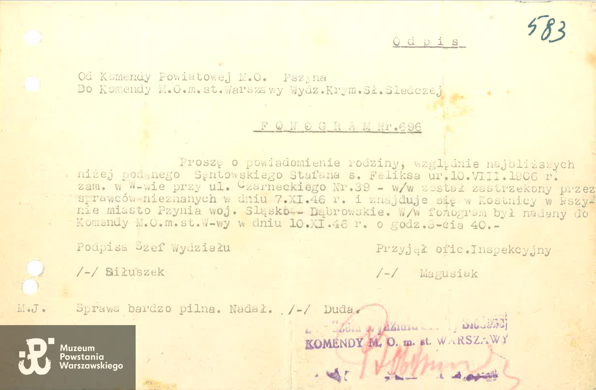 Skan udostępniony przez  Stowarzyszenie Żołnierzy Armii Krajowej Żywiciel i Miłośników Ich Tradycji.