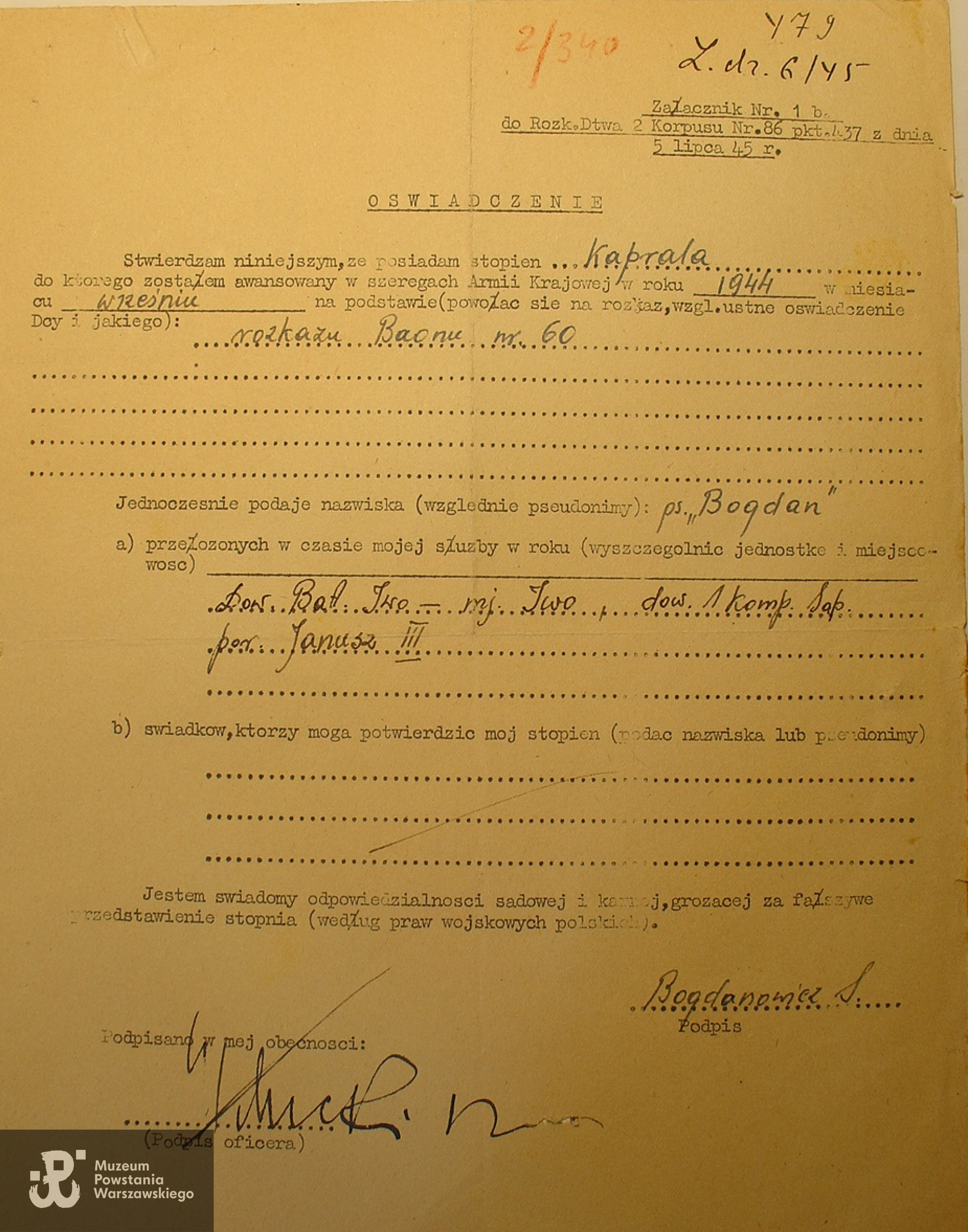 Studium Polski Podziemnej w Londynie - akta komisji weryfikacyjnej - kwestionariusz specjalny. Źródło: SPP