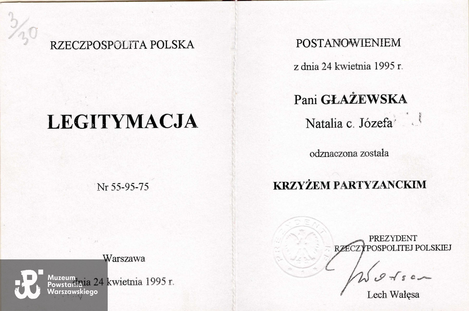 Ze zbiorów Muzeum Powstania Warszawskiego, sygn. P/8963, dar  p. Ireneusza Głażewskiego