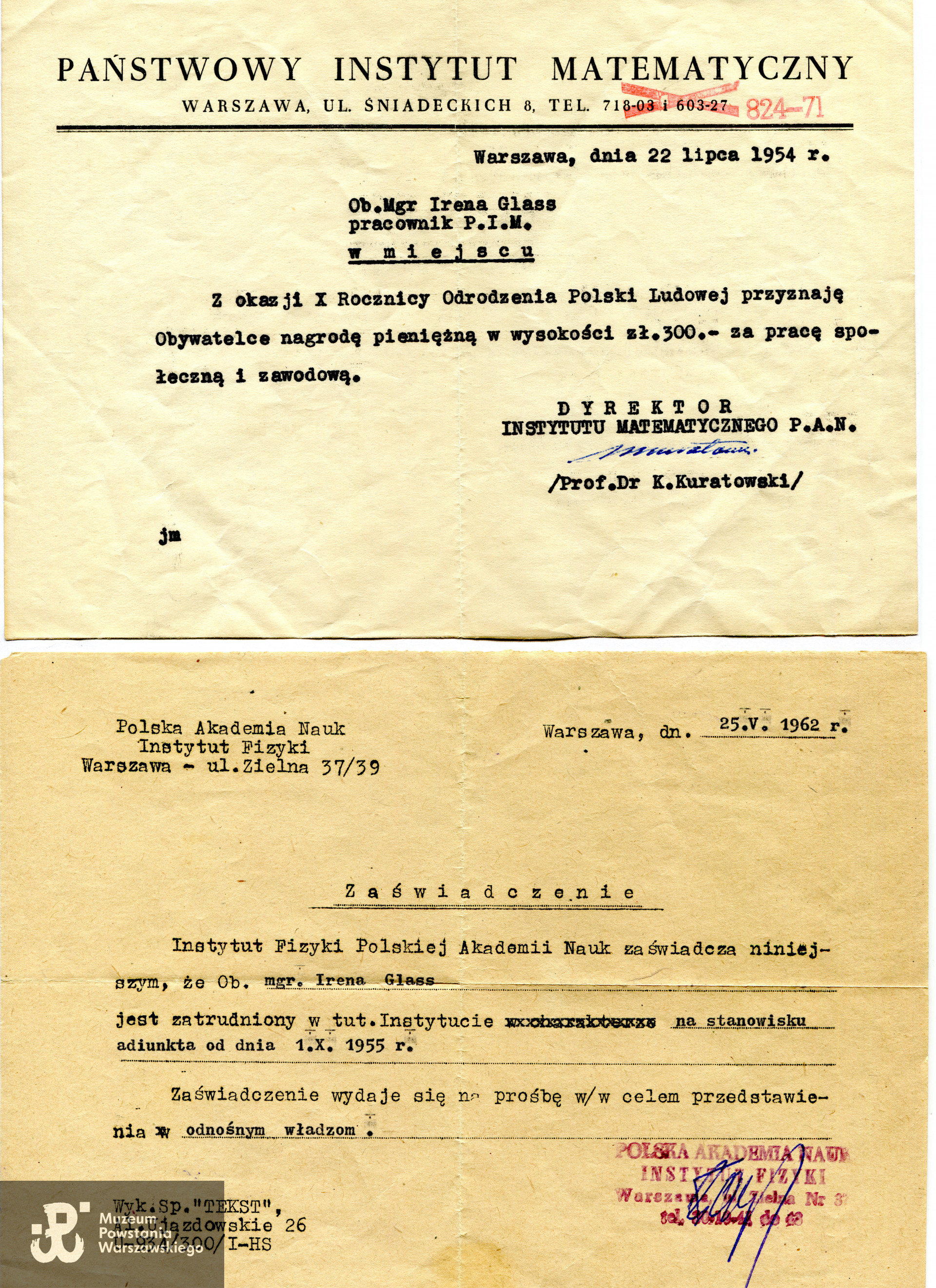 Dok. ze spuścizny po  Pani Irenie Glass,  udostępniła  p. Monika Pakuła. Skany wykonano w Muzeum Powstania Warszawskiego w październiku 2021 r.