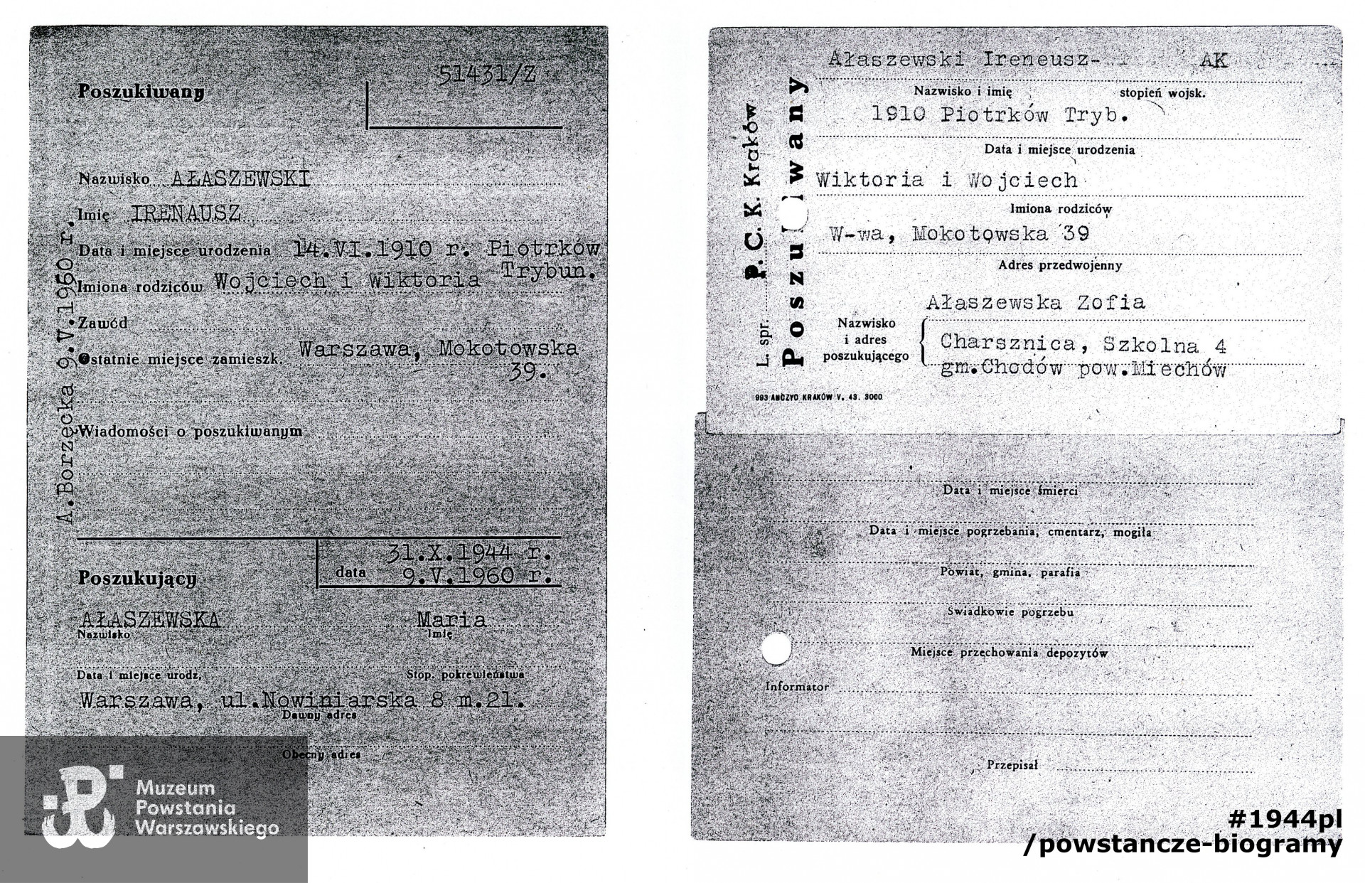 Polski Czerwony Krzyż - kartoteka. Poszukiwania po wojnie. 