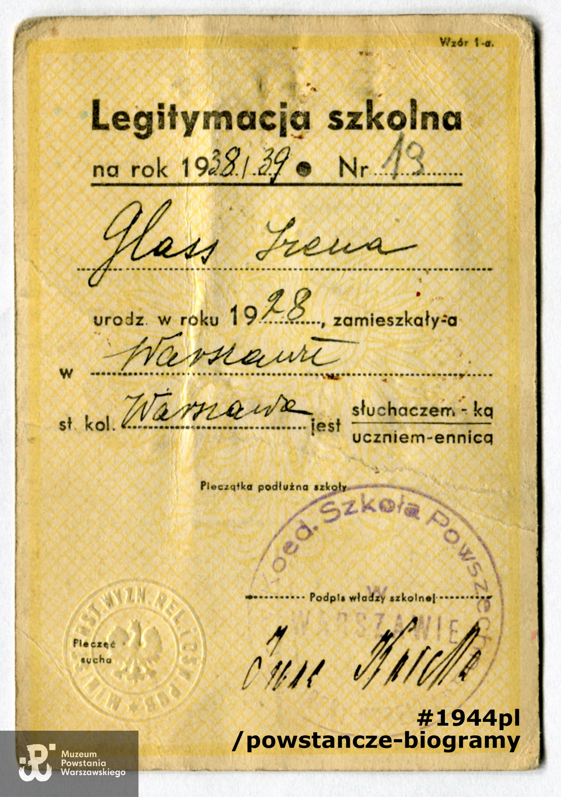 Dok. ze spuścizny po  Pani Irenie Glass,  udostępniła  p. Monika Pakuła. Skany wykonano w Muzeum Powstania Warszawskiego w październiku 2021 r.