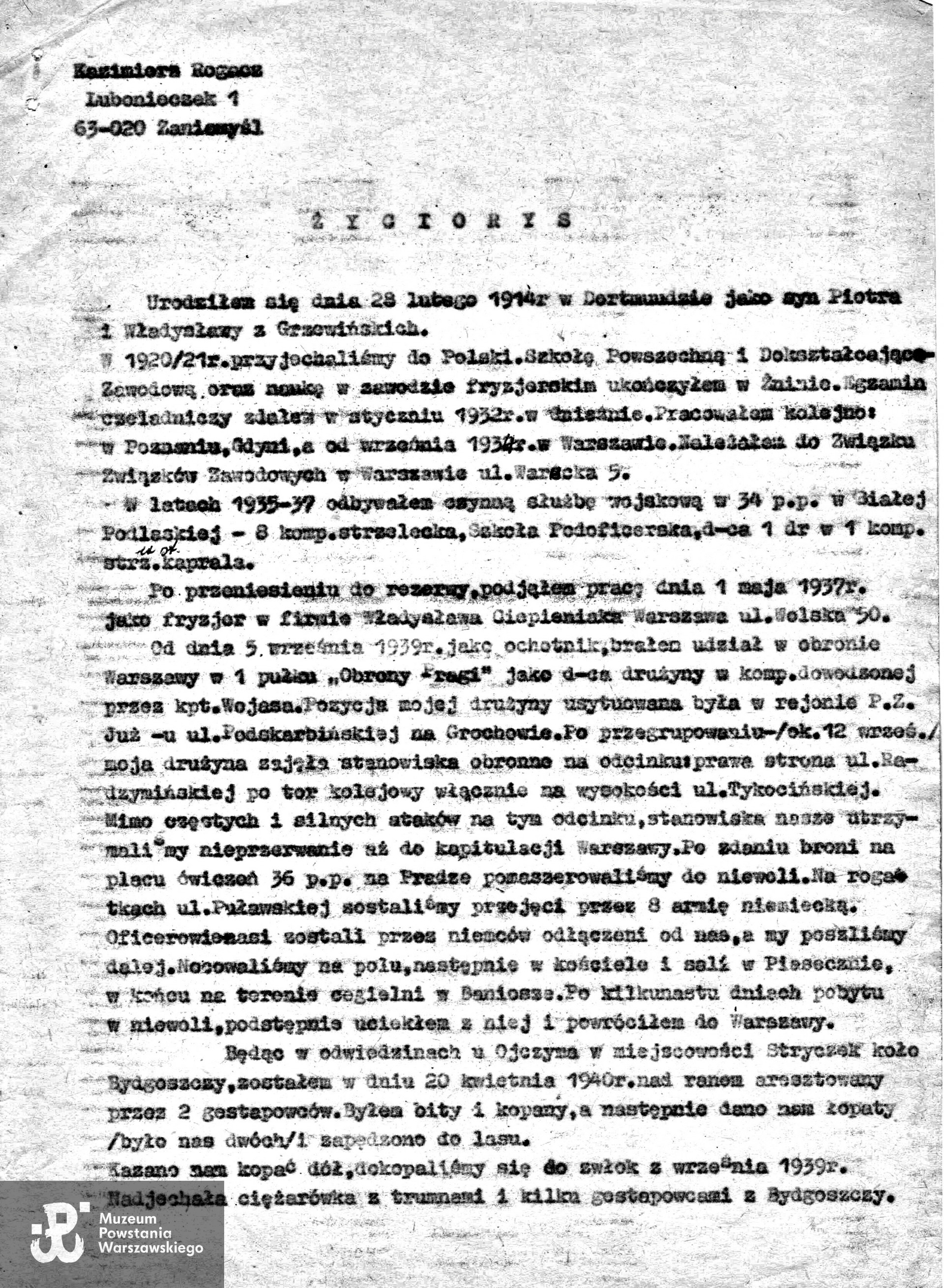 Życiorys ze zbiorów rodzinnych p. Bożeny Mankiewicz