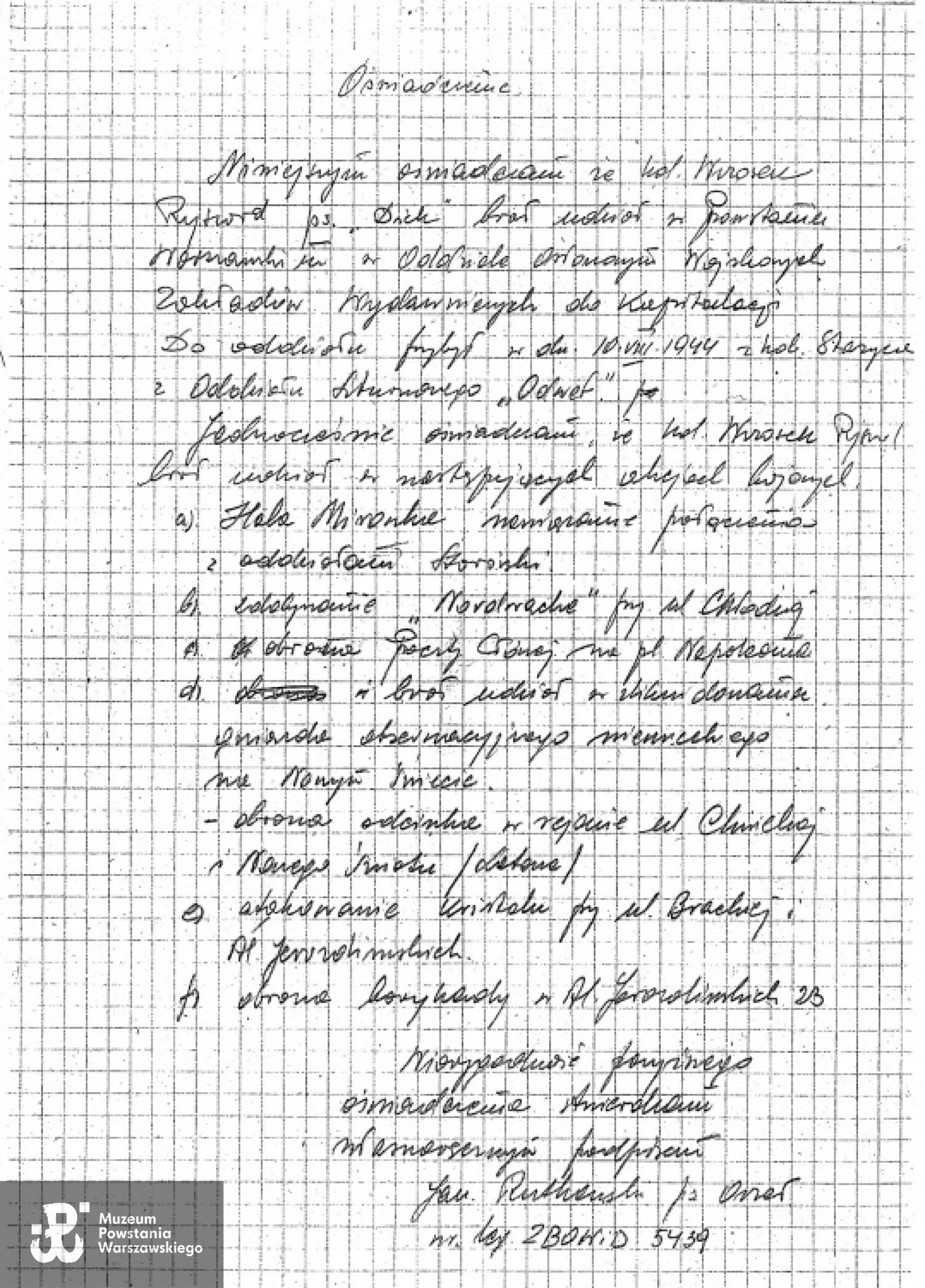 Oświadczenia Jana Rutkowskiego ps. "Orzeł II" - żołnierza oddziału osłony WZW