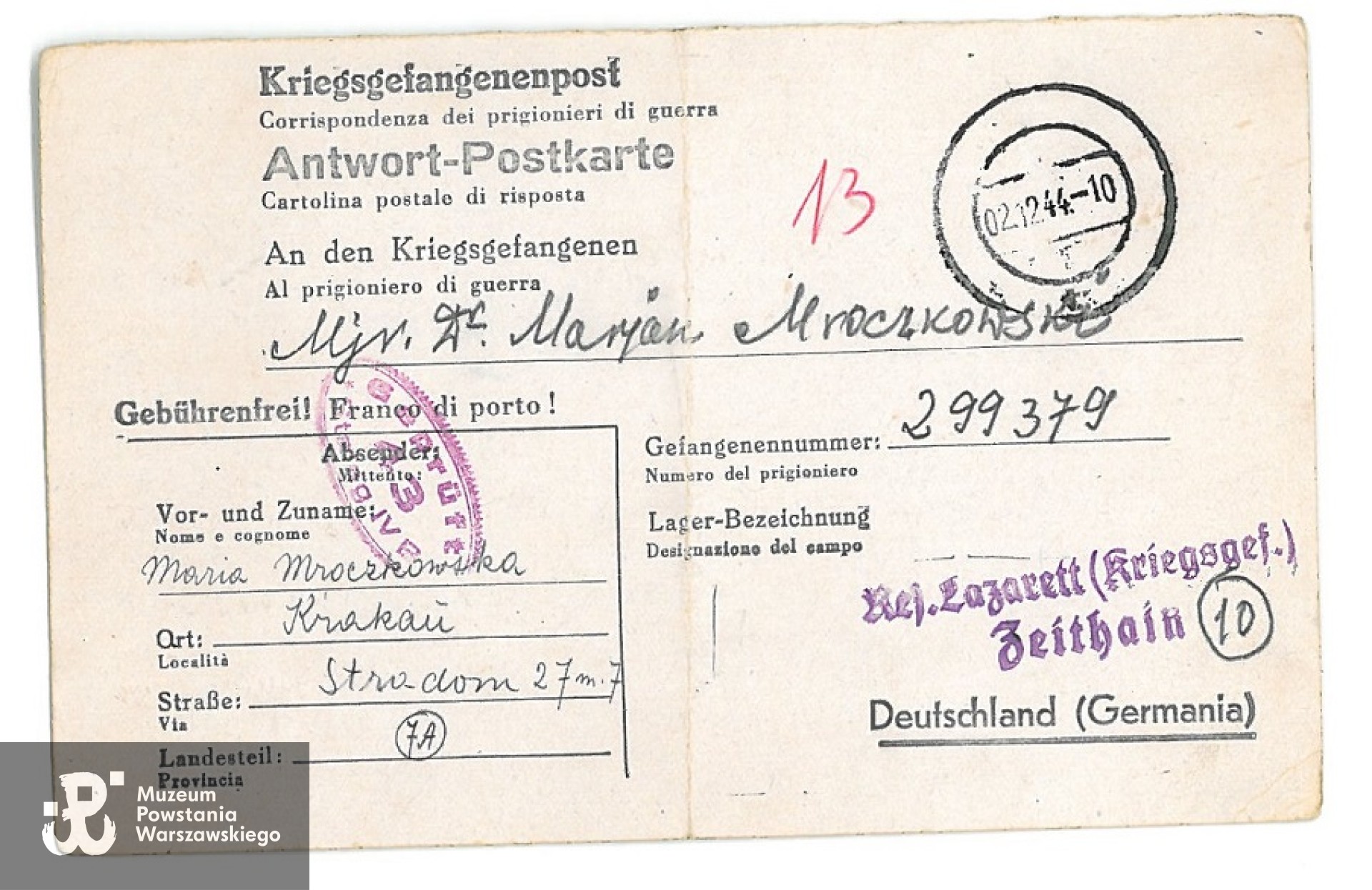 Korespondencja obozowa z Zeithain. Z archiwum rodzinnego Agaty Sobczyk.