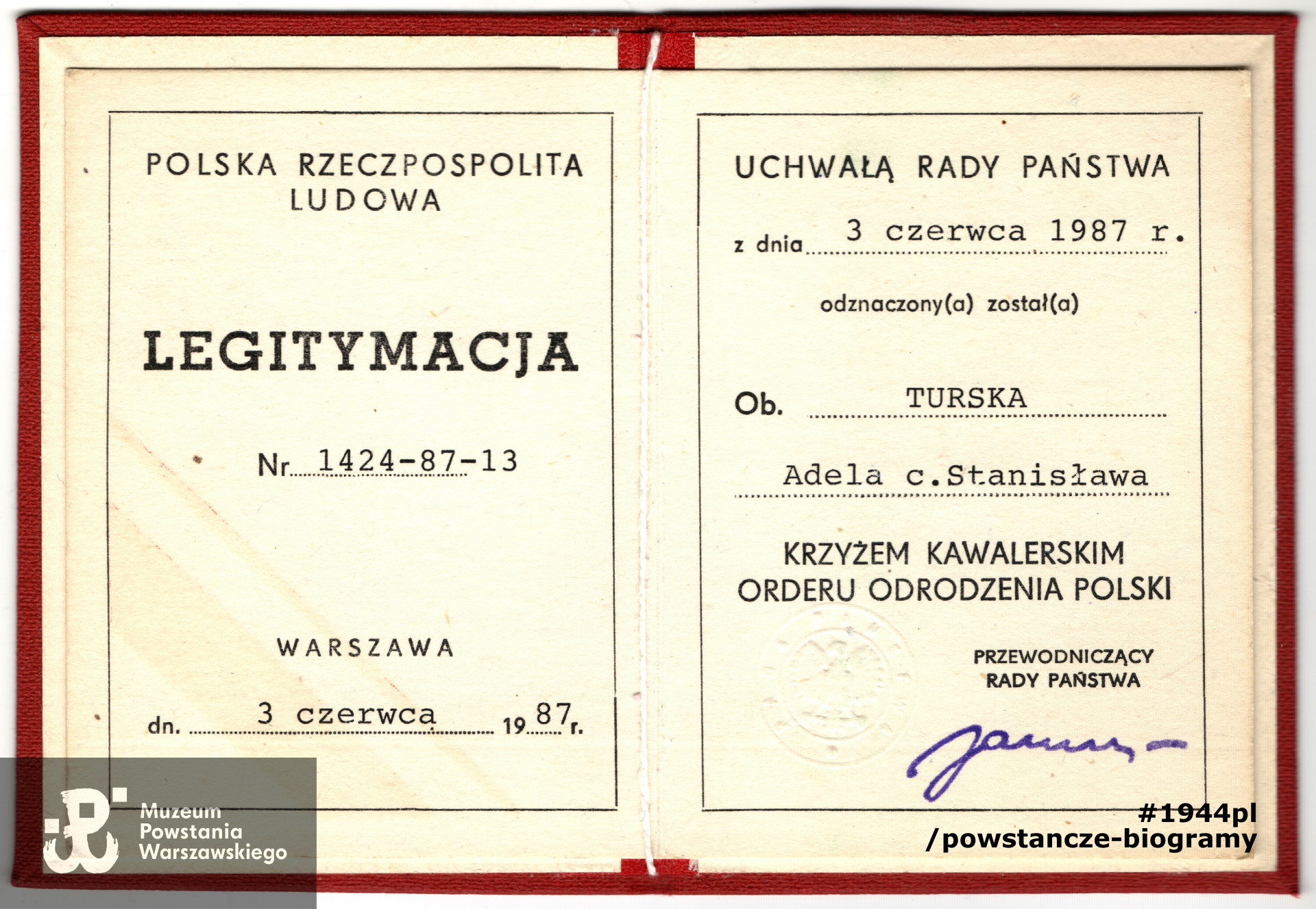 Legitymacja odznaczeniowa - KKOOP. Skan udostępnił p. Michał Turski