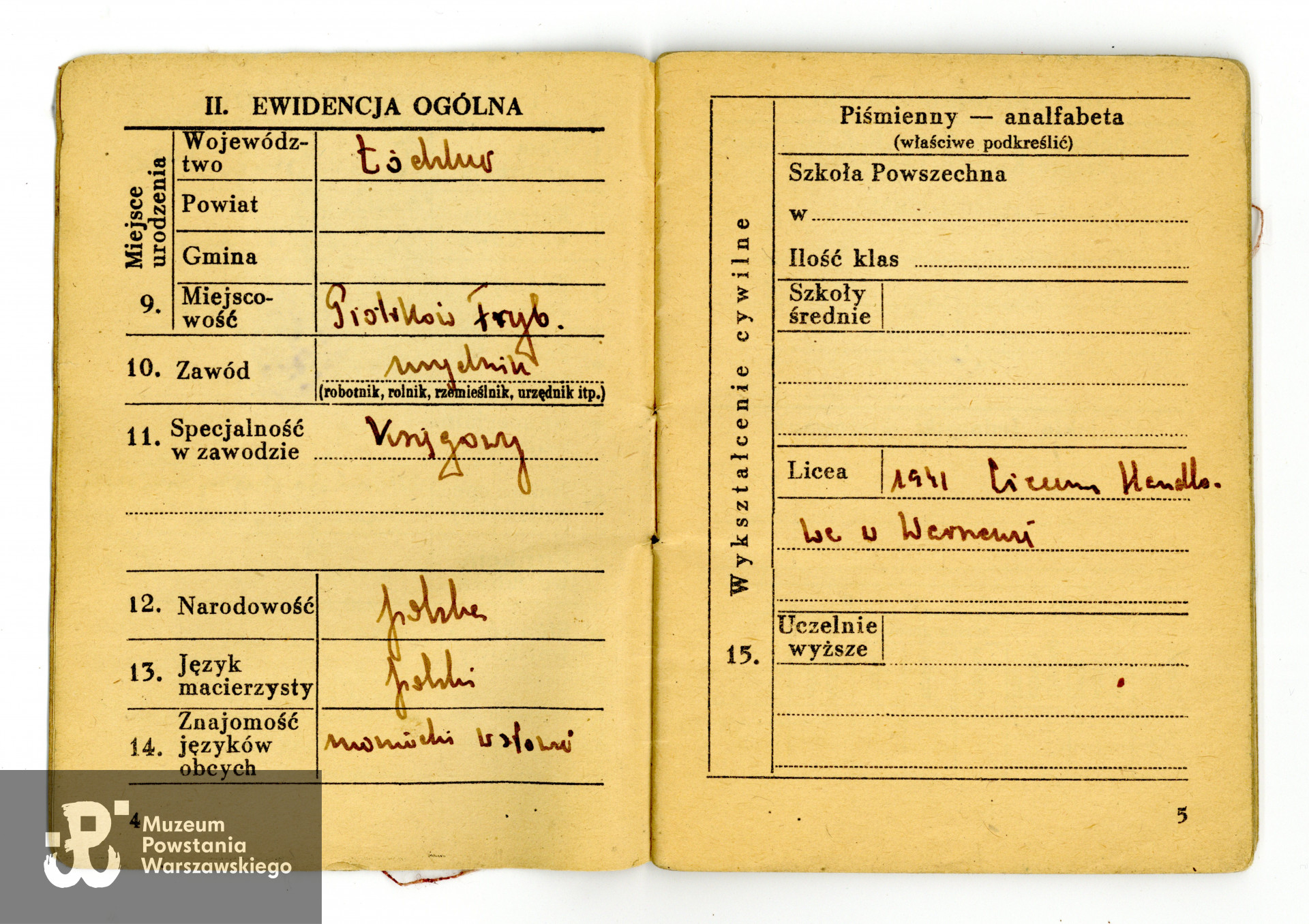 Książeczka wojskowa. Dokument z archiwum rodzinnego p. Pawła Poławskiego, syna Powstańca. Skan wykonano w Muzeum Powstania Warszawskiego w grudniu 2023. 