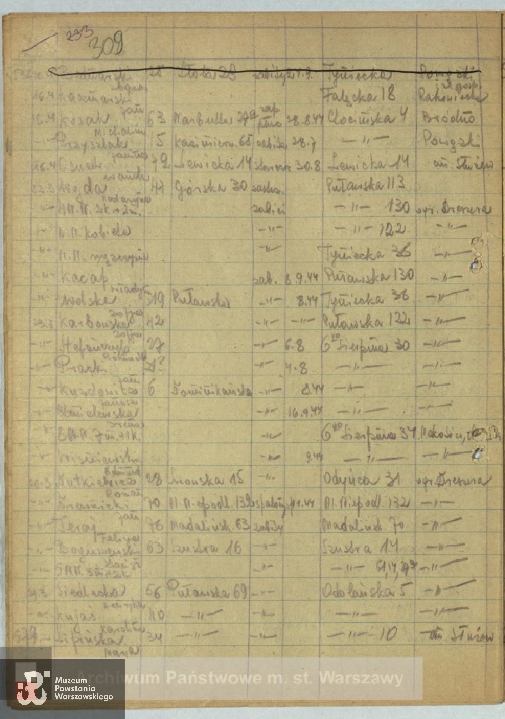 Lista ekshumacyjna ze zbiorów Archiwum Państwowego m. st. Warszawy