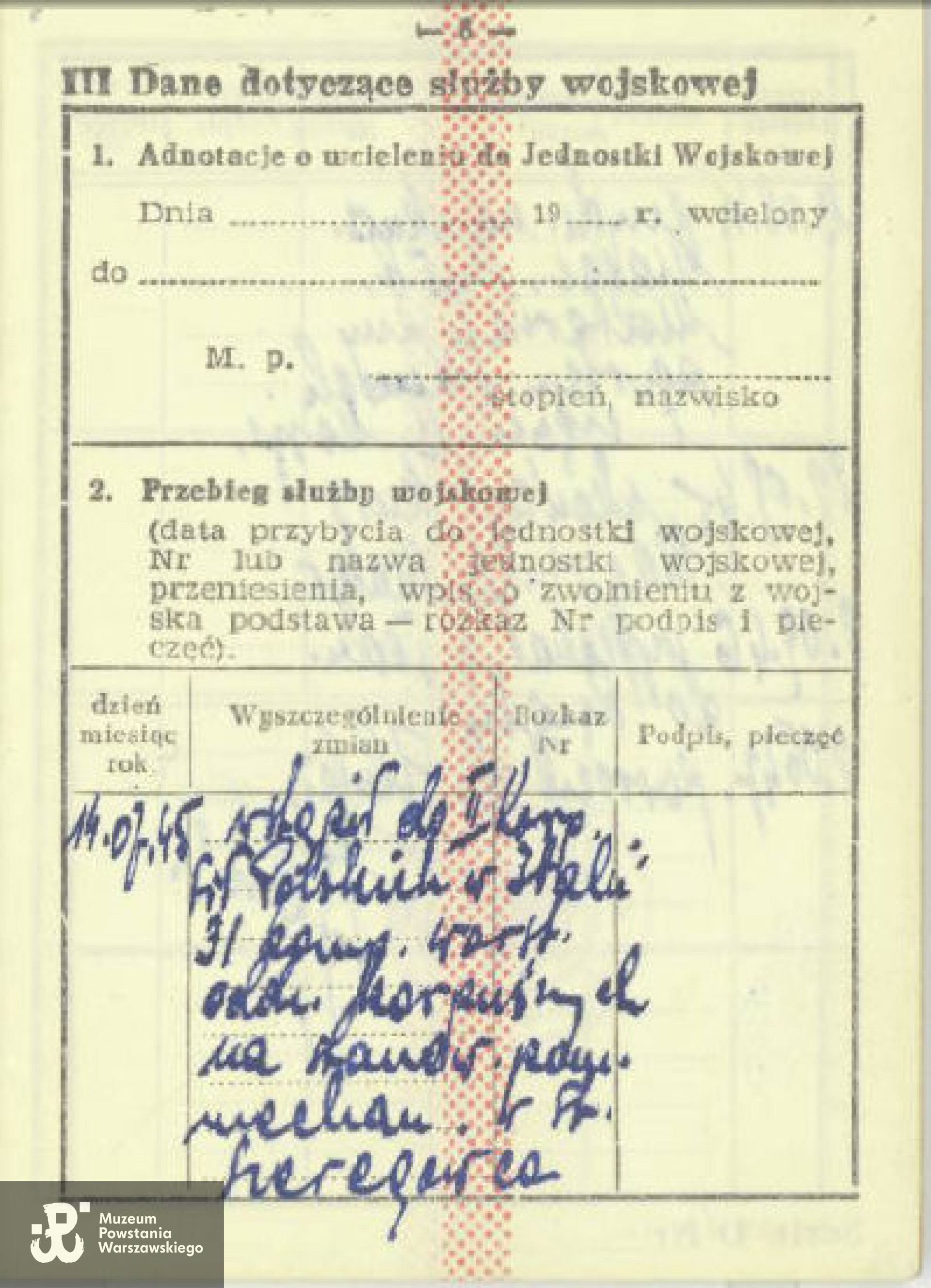 Książeczka wojskowa Zdzisława Przybysza. Ze zbiorów S. Przybysza.