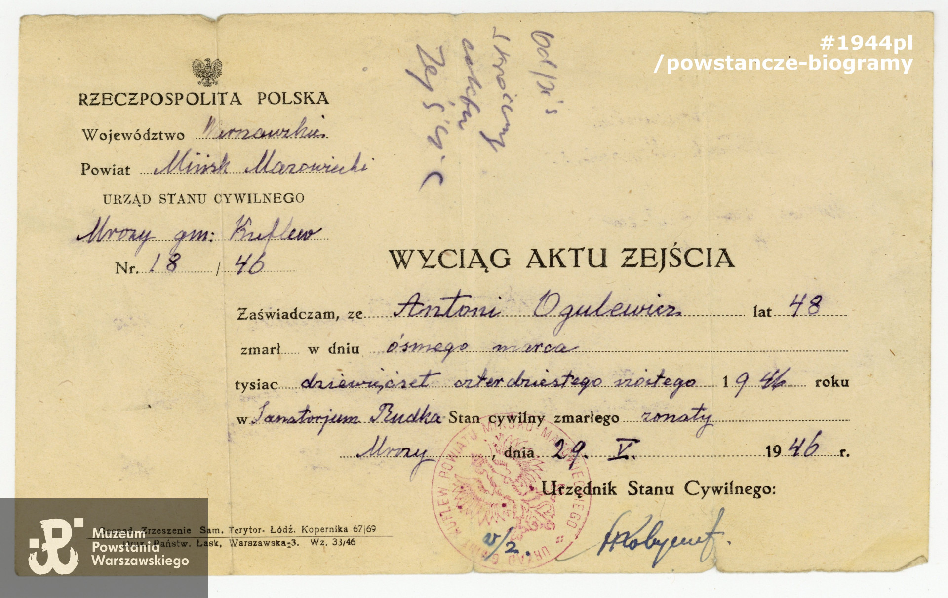 Dokument ze zbiorów rodzinnych, udostępniony przez p. Ryszarda Pijarczyka.