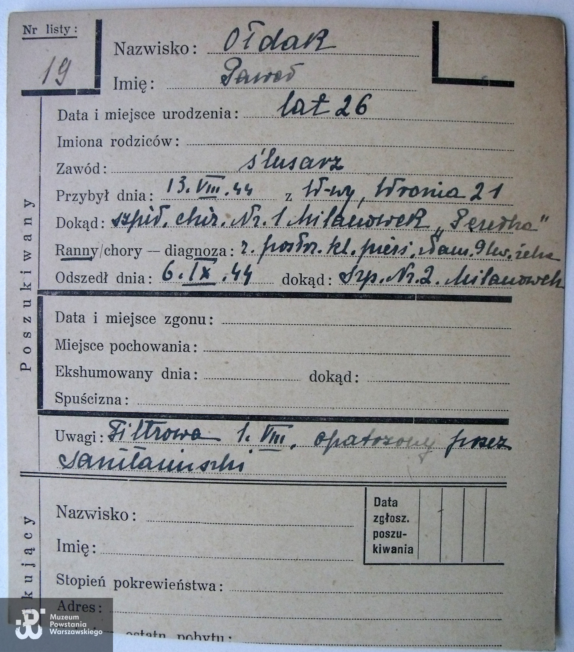 Polski czerwony Krzyż - kartoteka ogólna