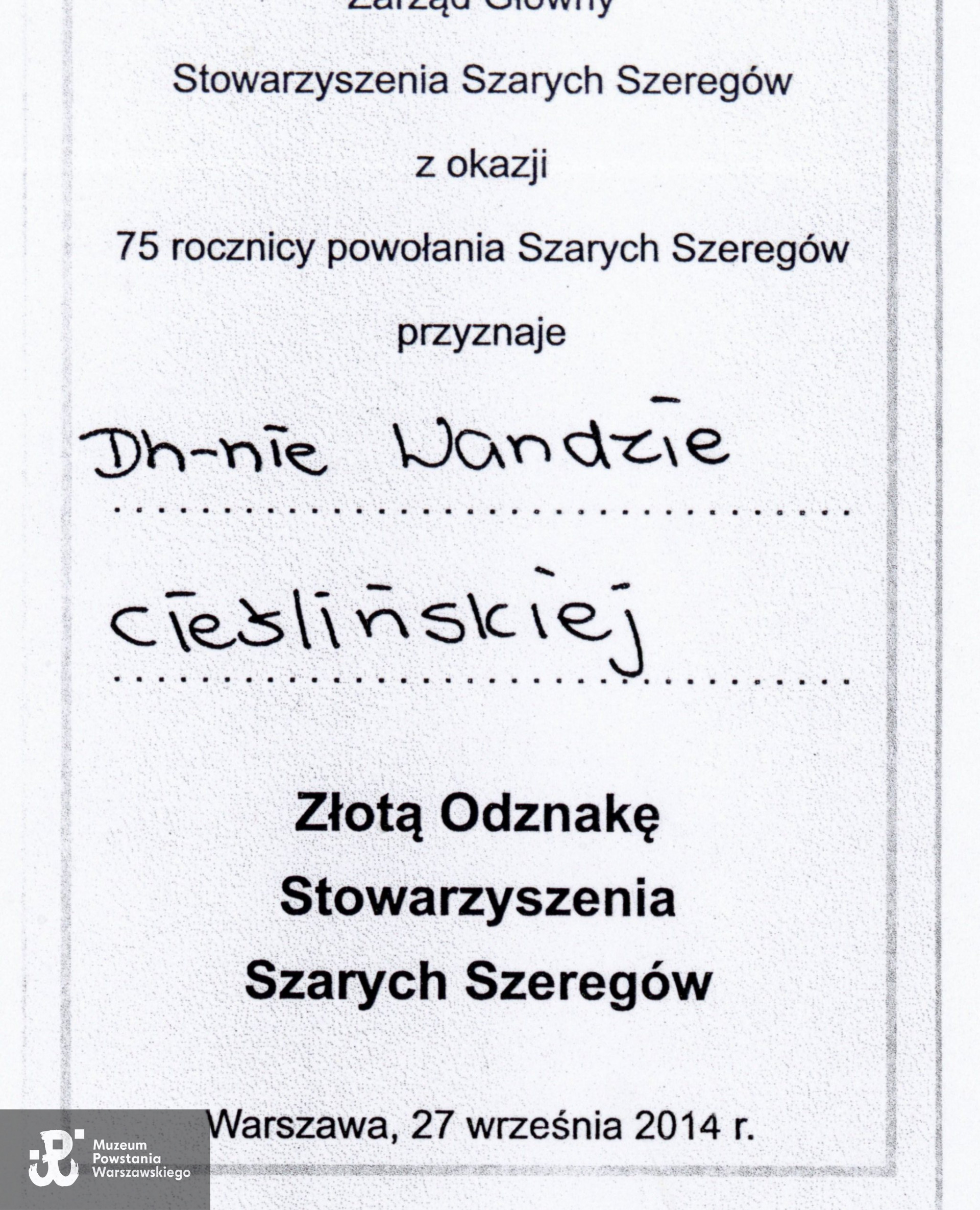 Ze zbiorów  p. Wandy Cieślińskiej ps. "Wanda"