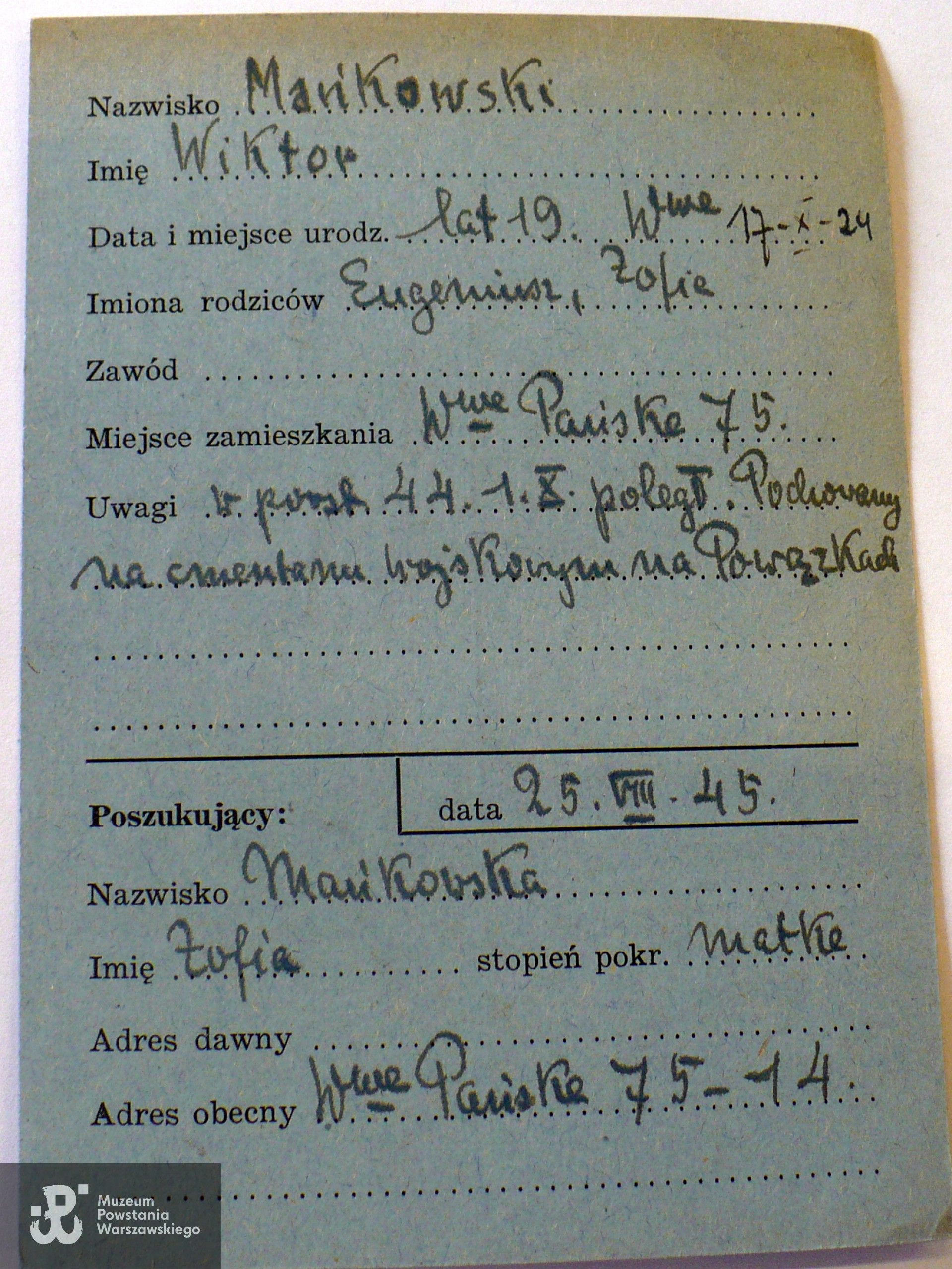 Polski Czerwony Krzyż - kartoteka