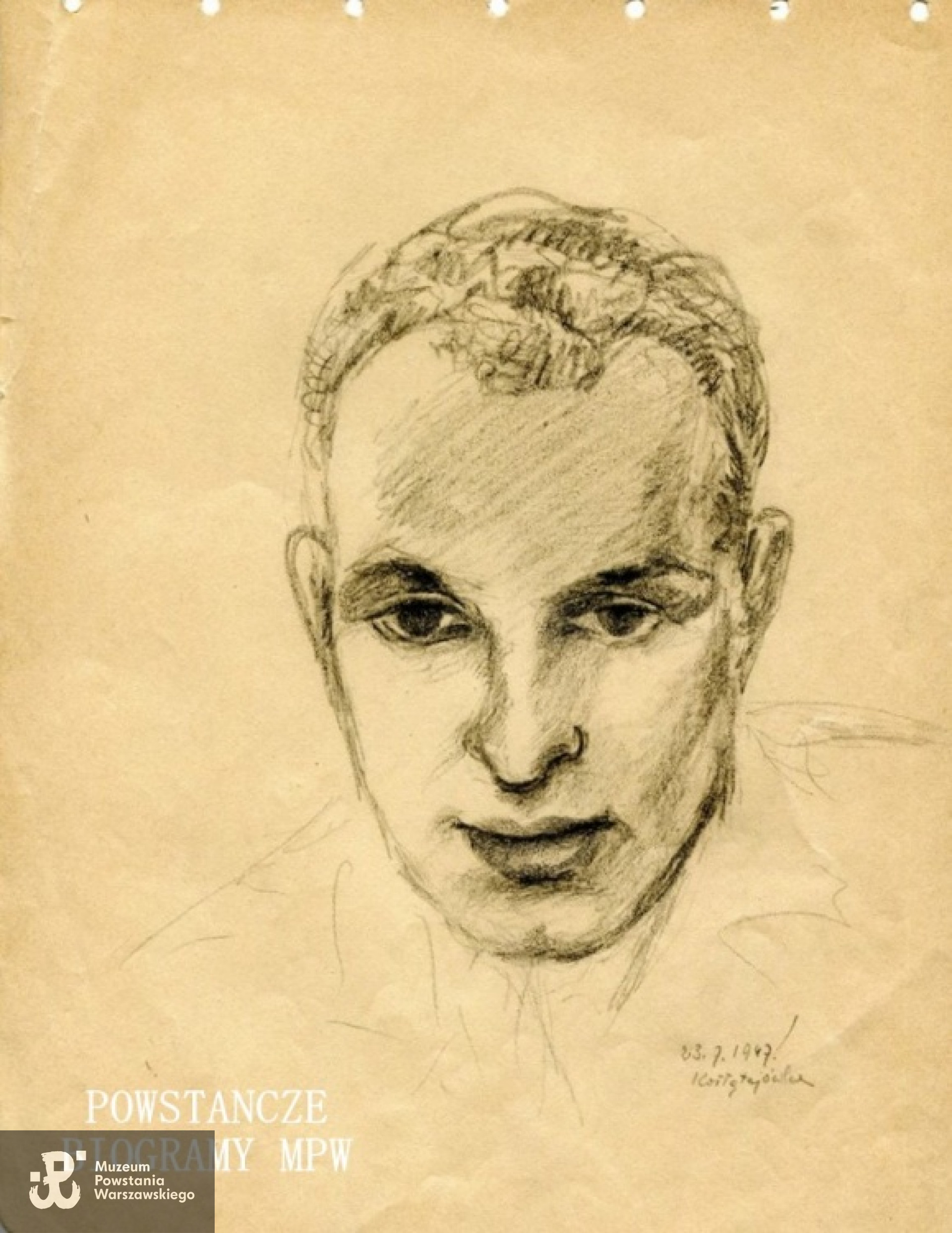 Rysunek przedstawiający Bogdana Dąbrowskiego w 1947 roku. Fot. z archiwum rodzinnego udostępnione przez p. Annę i Andrzeja Dąbrowskich.