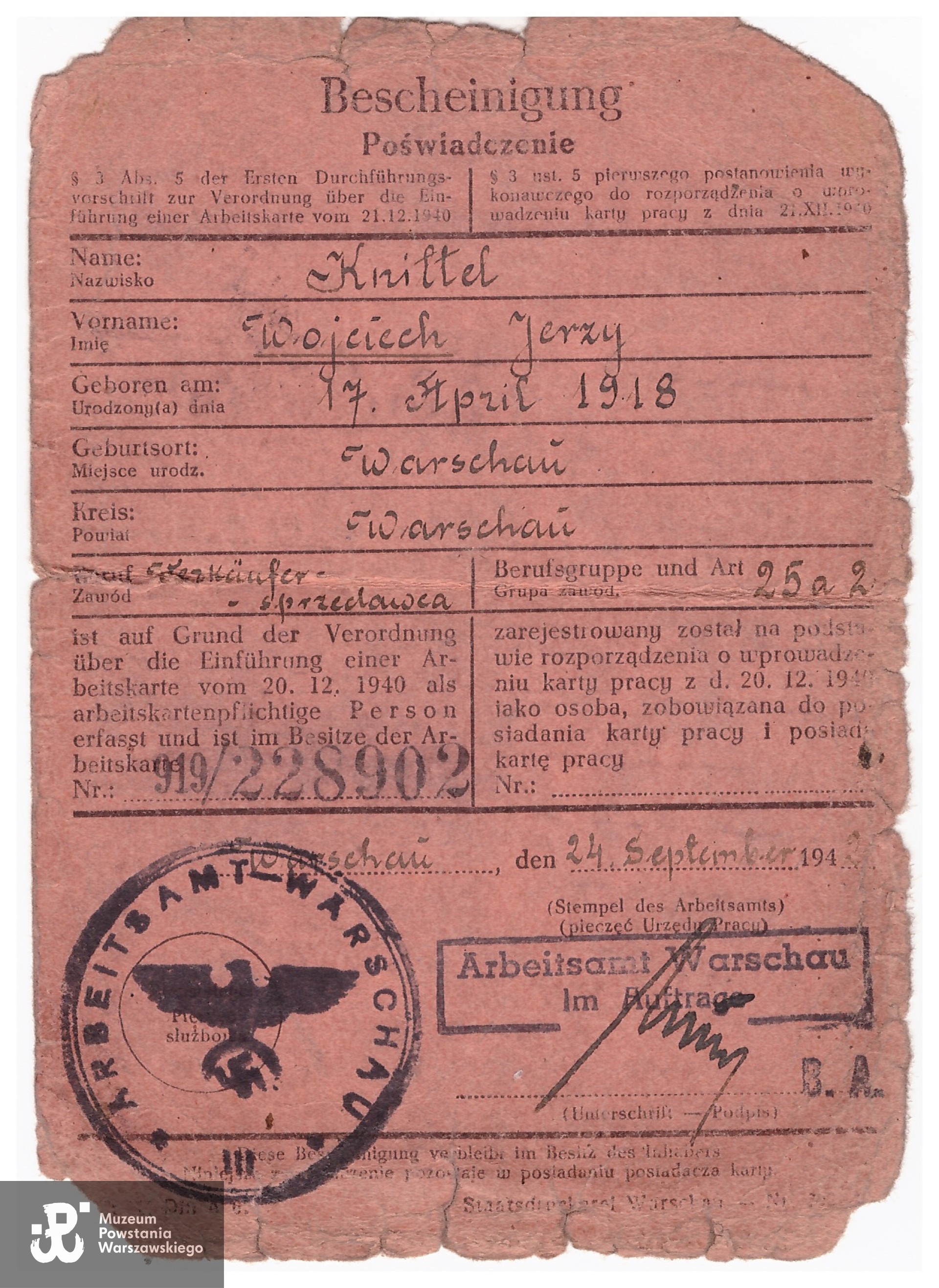  Ze zbiorów Muzeum Powstania Warszawskiego, sygn. P/9460/21, dar syna, prof. dr hab. Krzysztofa Knittla