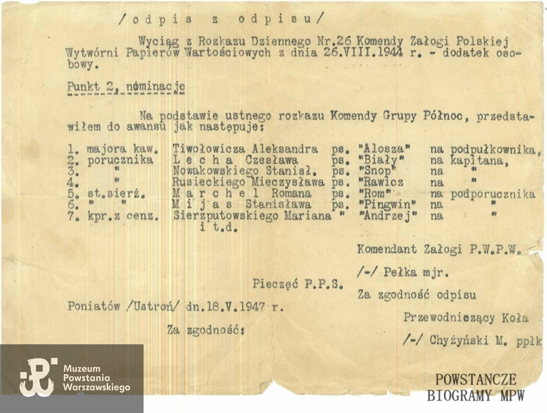 Dokument z archiwum rodzinnego udostępnił p. Robert Mijas