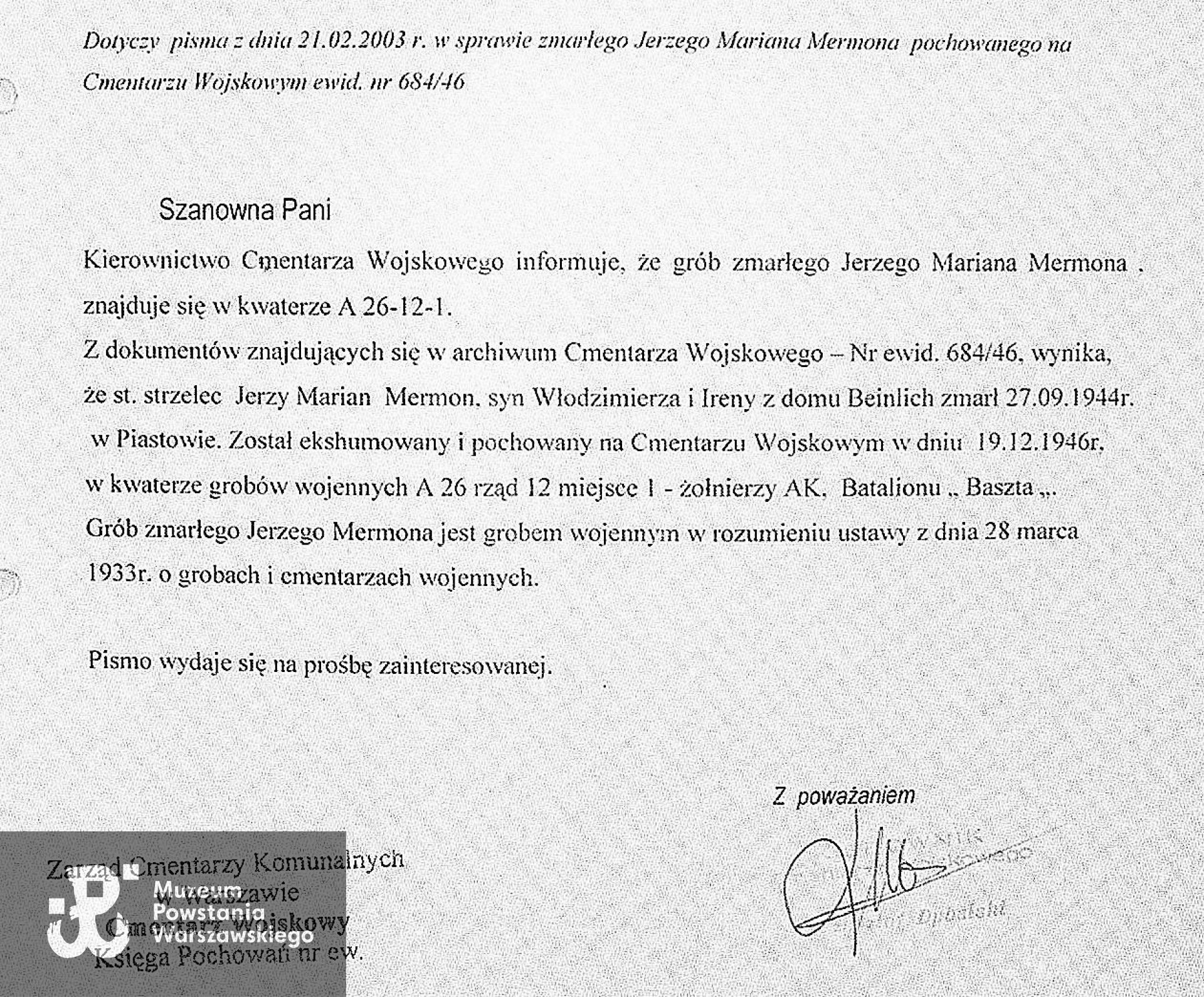Zarząd Cmentarzy Komunalnych w Warszawie - Powązki Wojskowe