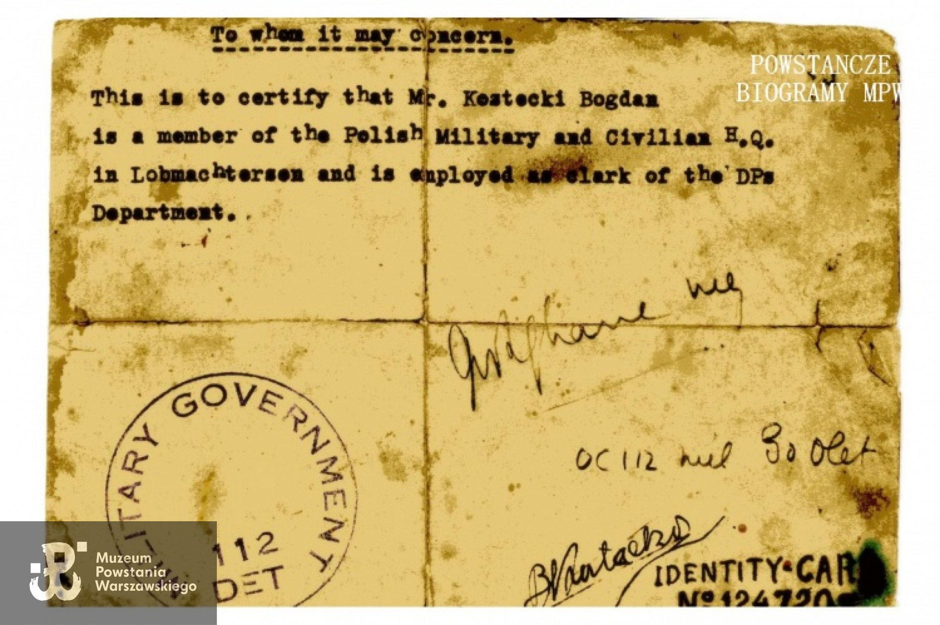 Dokument z archiwum rodzinnego udostępnił p. Konrad Kostecki