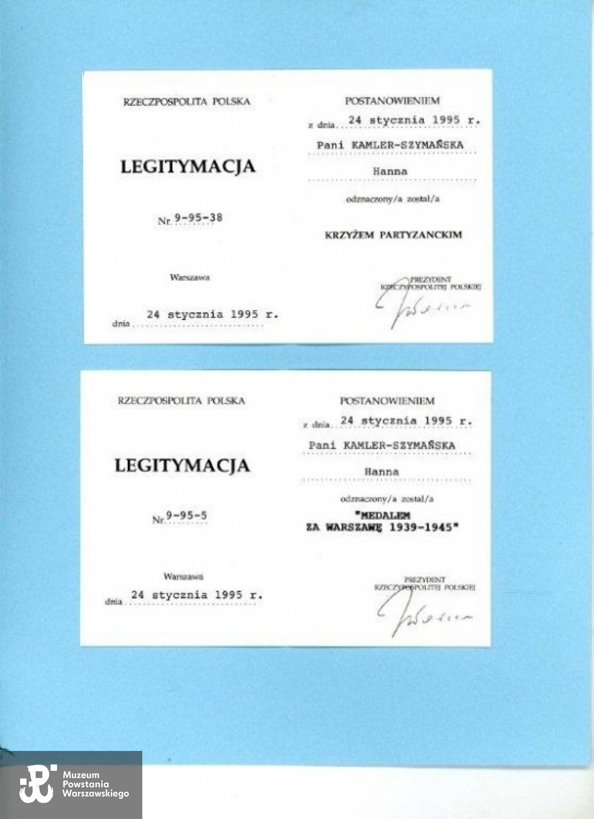 Legitymacja Krzyża Partyzanckiego i Medalu za Warszawę 1939-1945